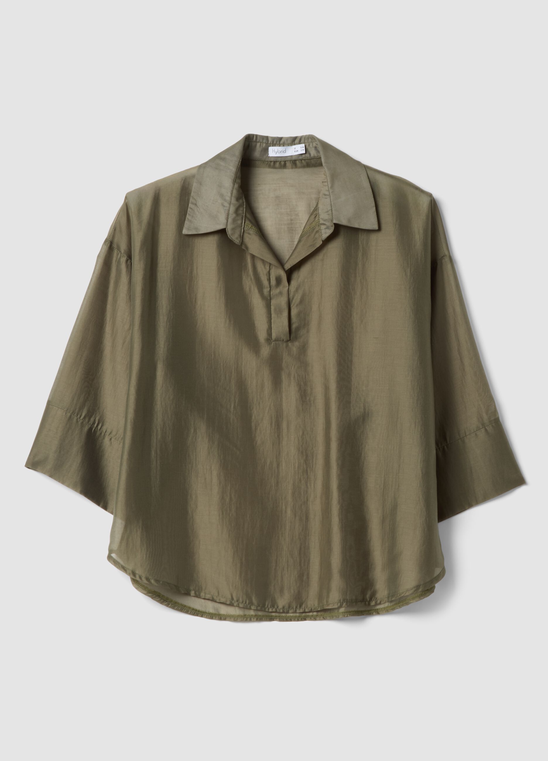 Green long-sleeve viscose-blend blouse, regular fit