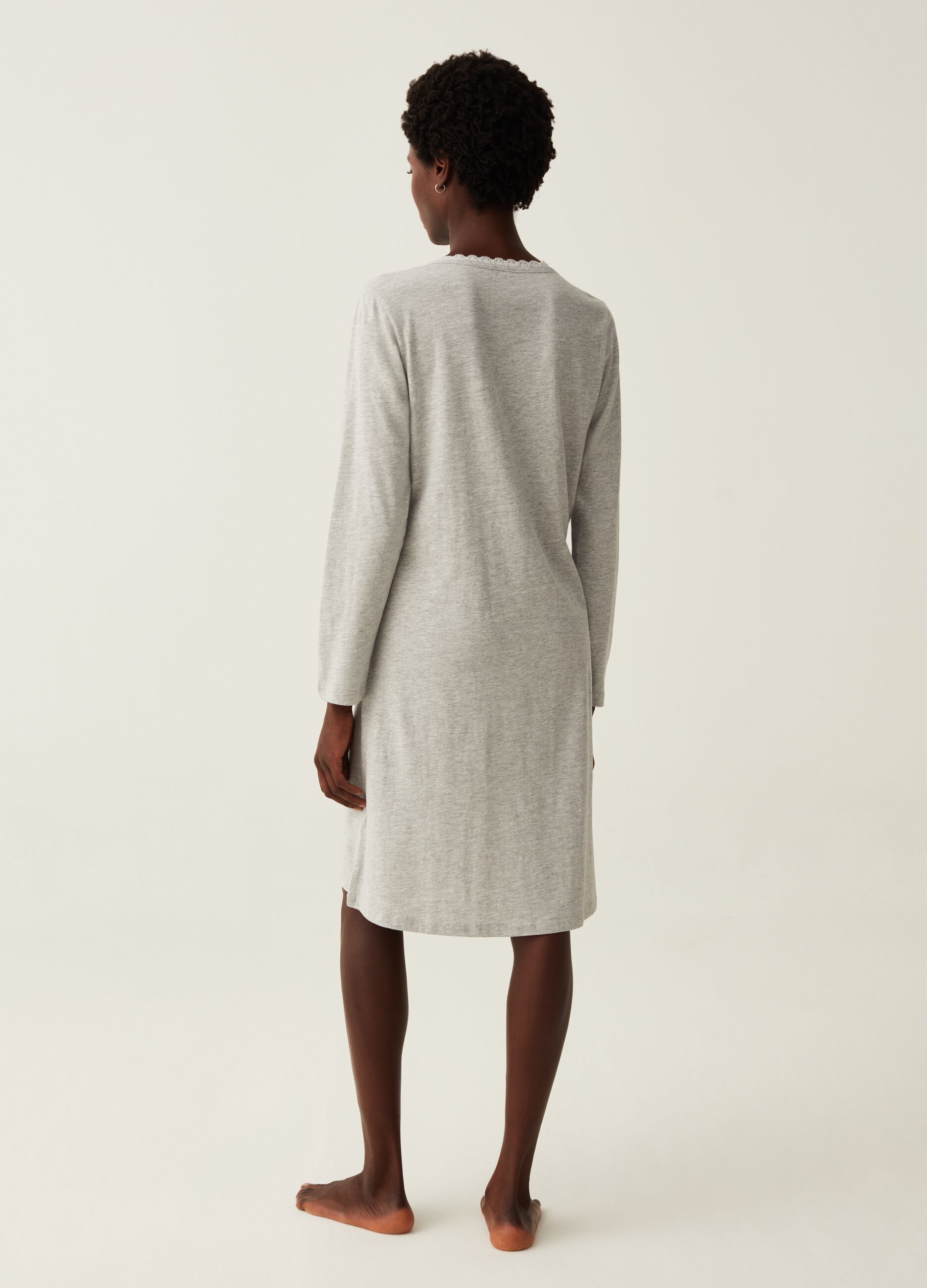 Camicia da notte in cotone e viscosa con pizzo da Donna OVS