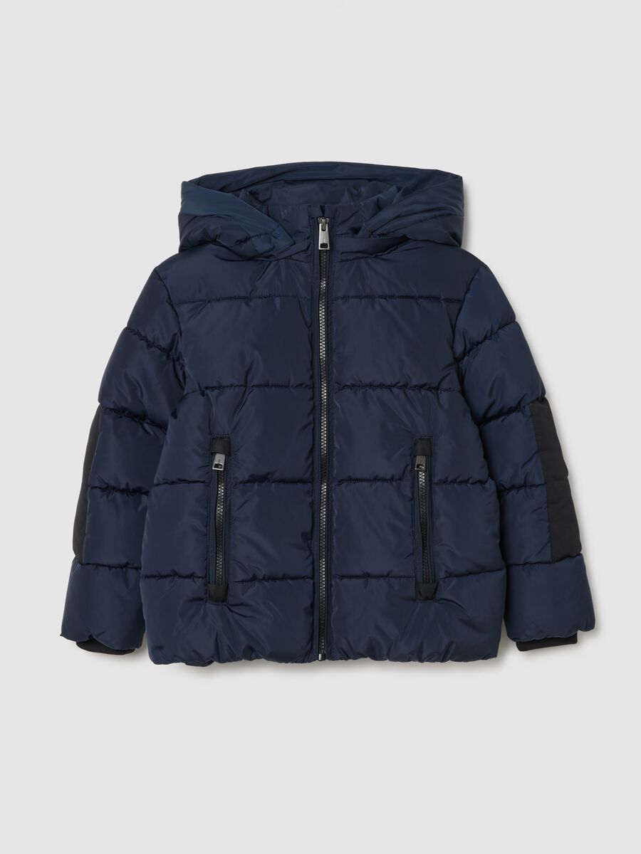 Blue Padded Jacket with Hood_0