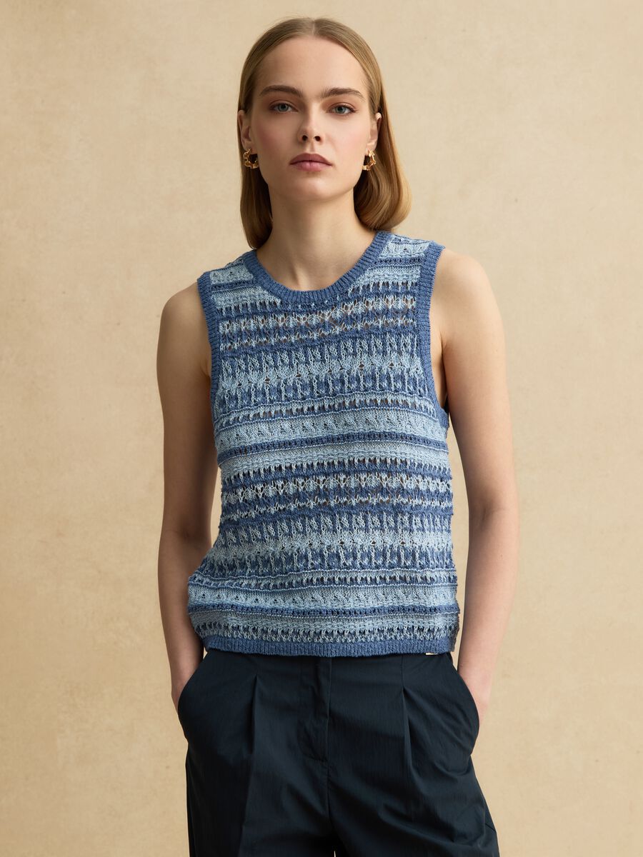 Tank top in crochet di misto cotone multicolor regular fit_2
