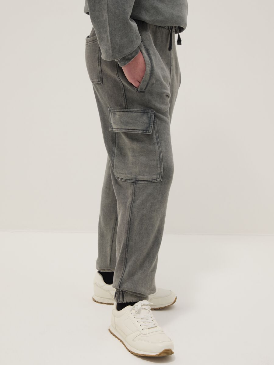 Pantaloni jogger cargo in misto cotone grigio da ragazzo regular fit_2