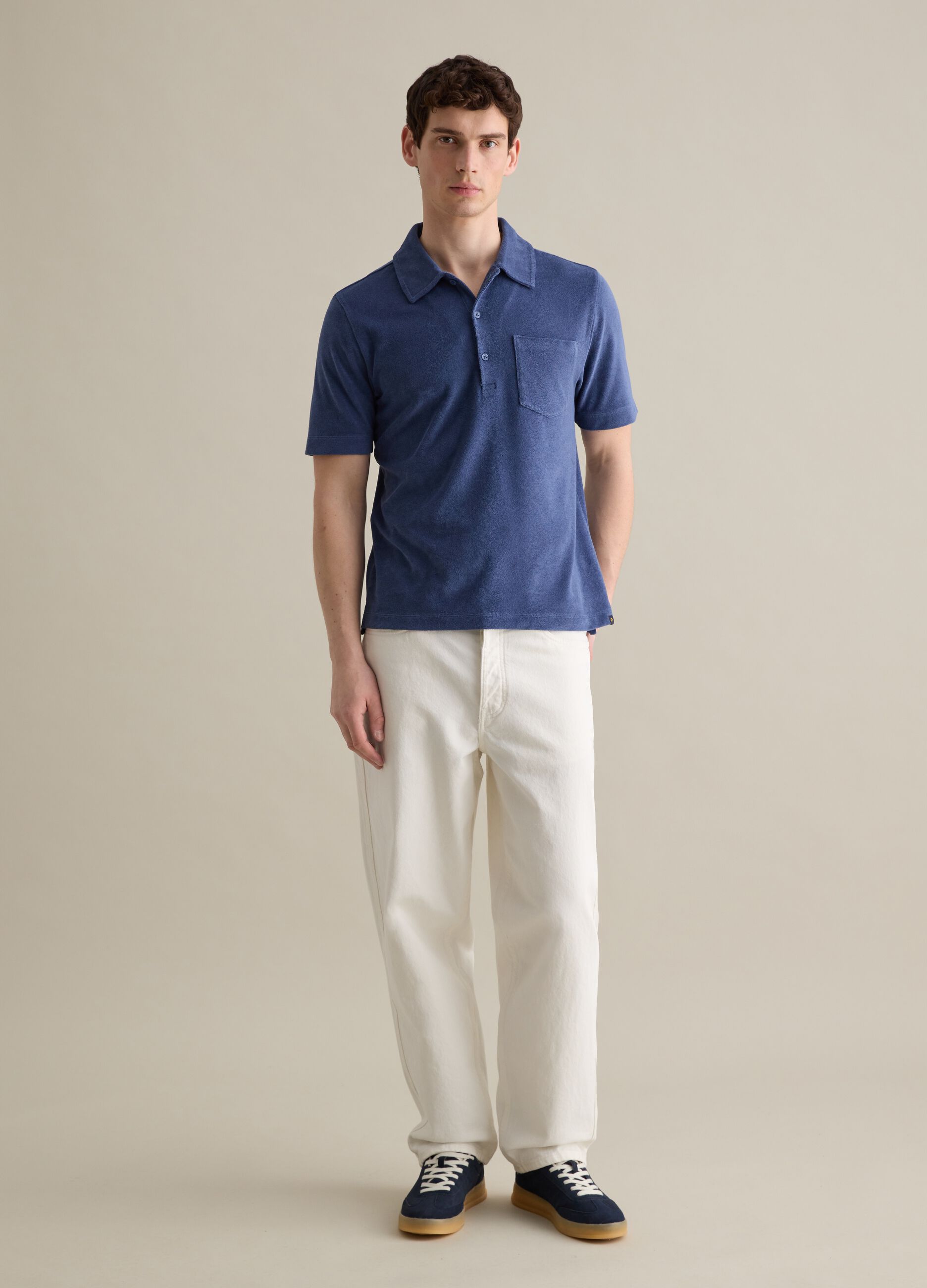 Blue short sleeve cotton blend polo