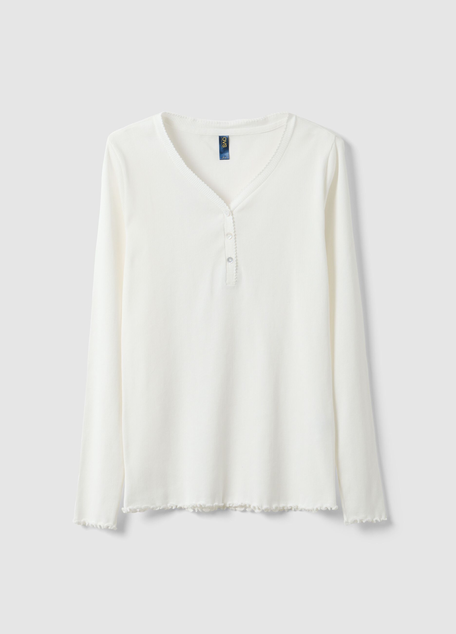 White pure cotton nightshirt regular fit with henley collar
