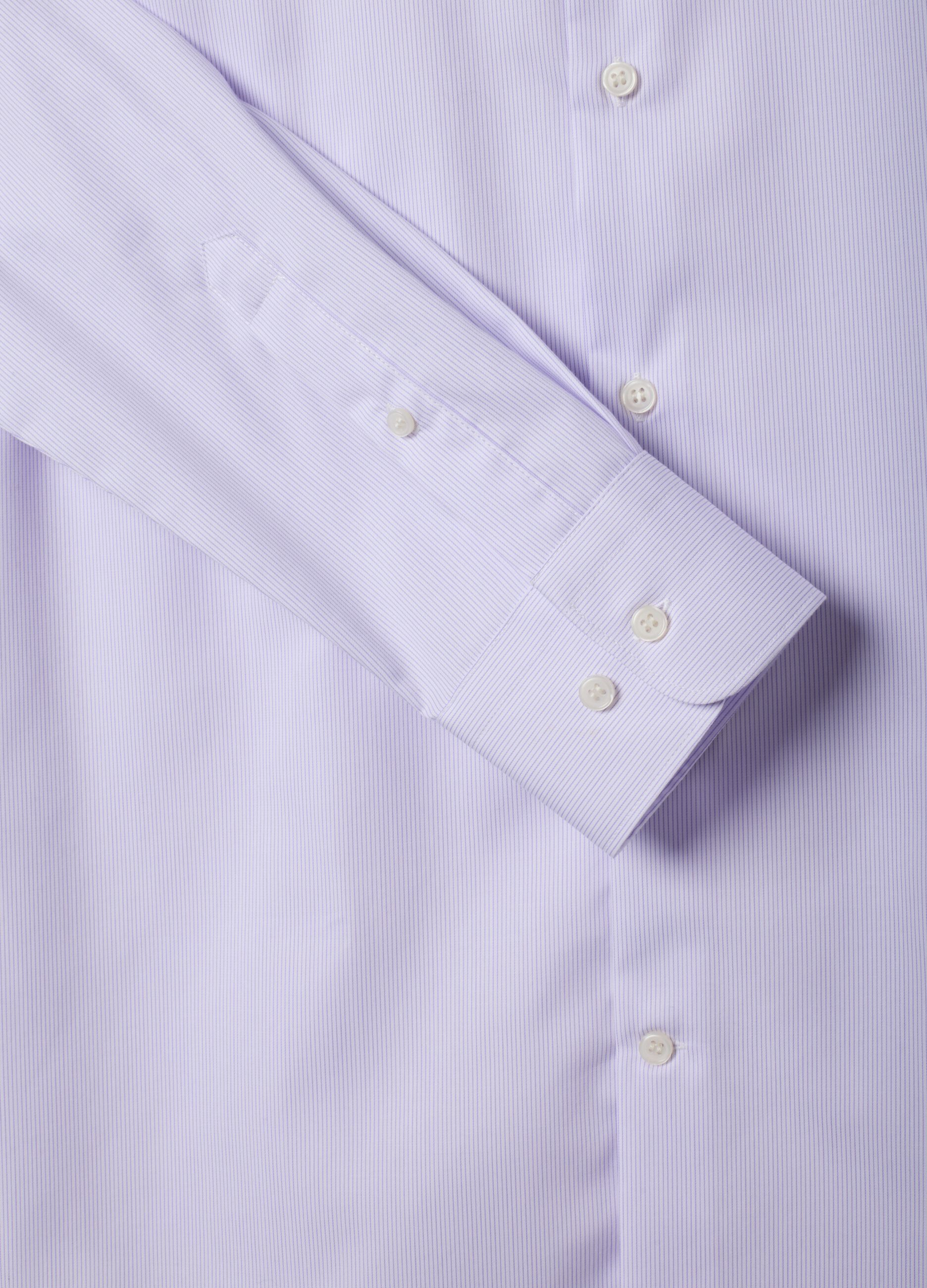 White striped pure cotton shirt with French collar, slim fit, non-iron