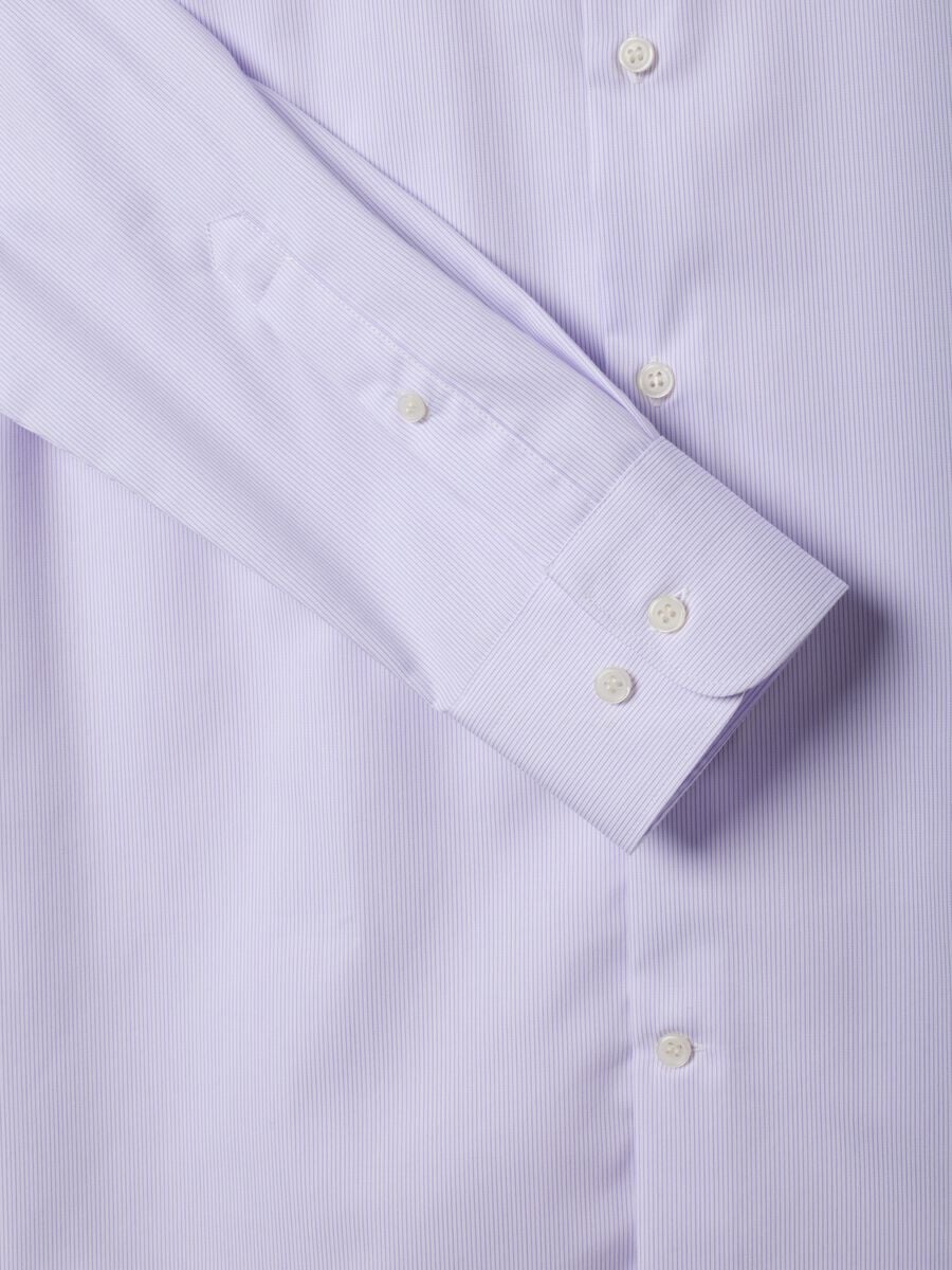 White striped pure cotton shirt with French collar, slim fit, non-iron_2