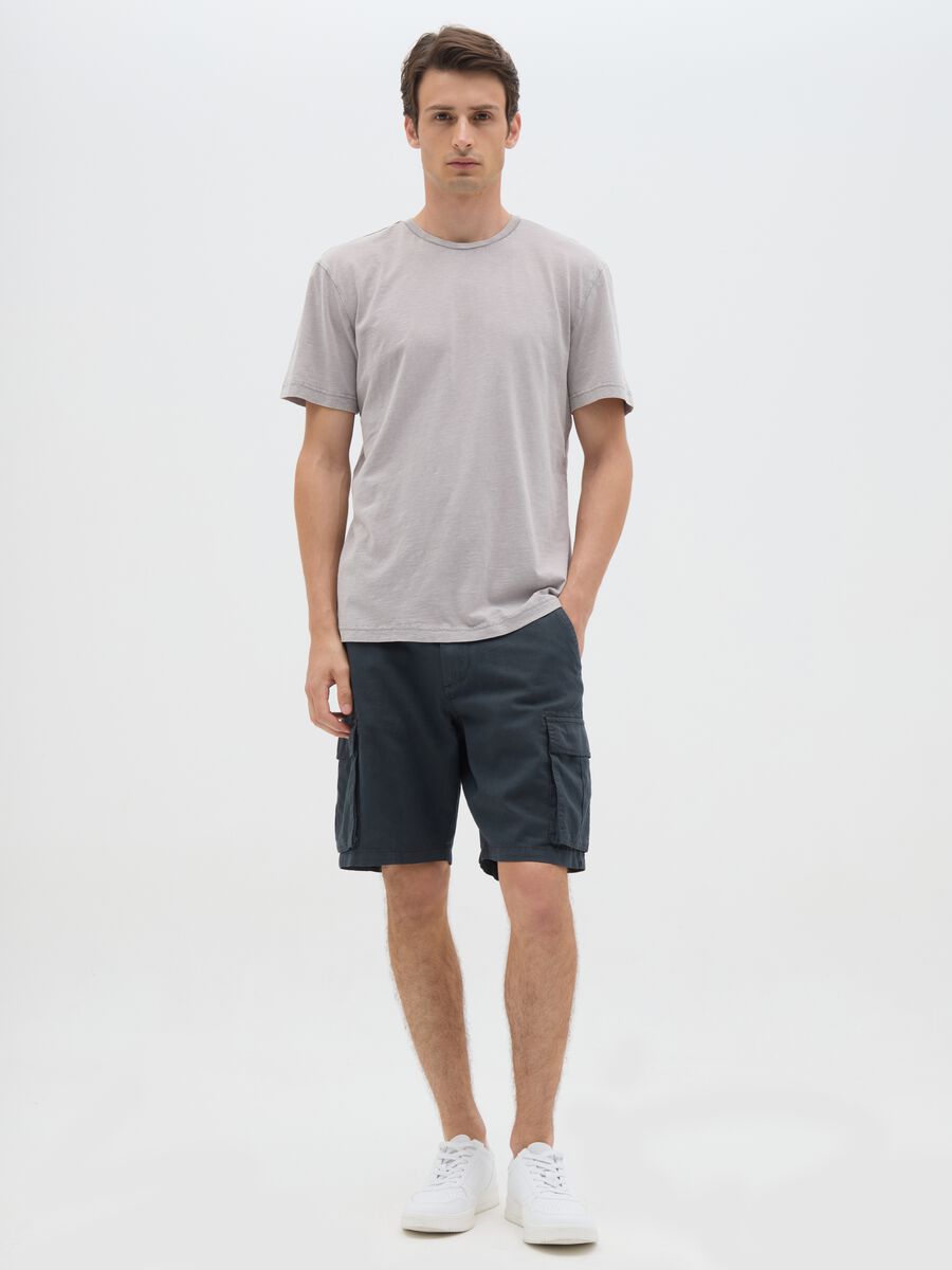 Men's black linen blend regular fit cargo shorts_0