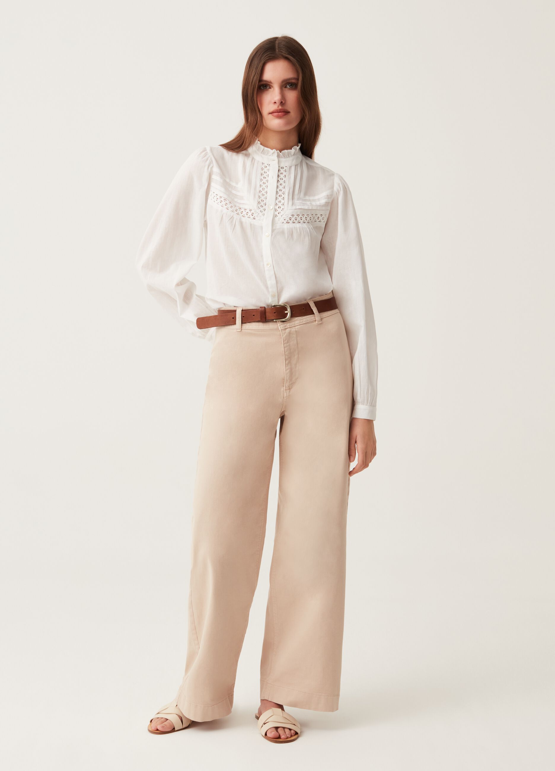 Ovs Blusa in cotone con inserto crochet