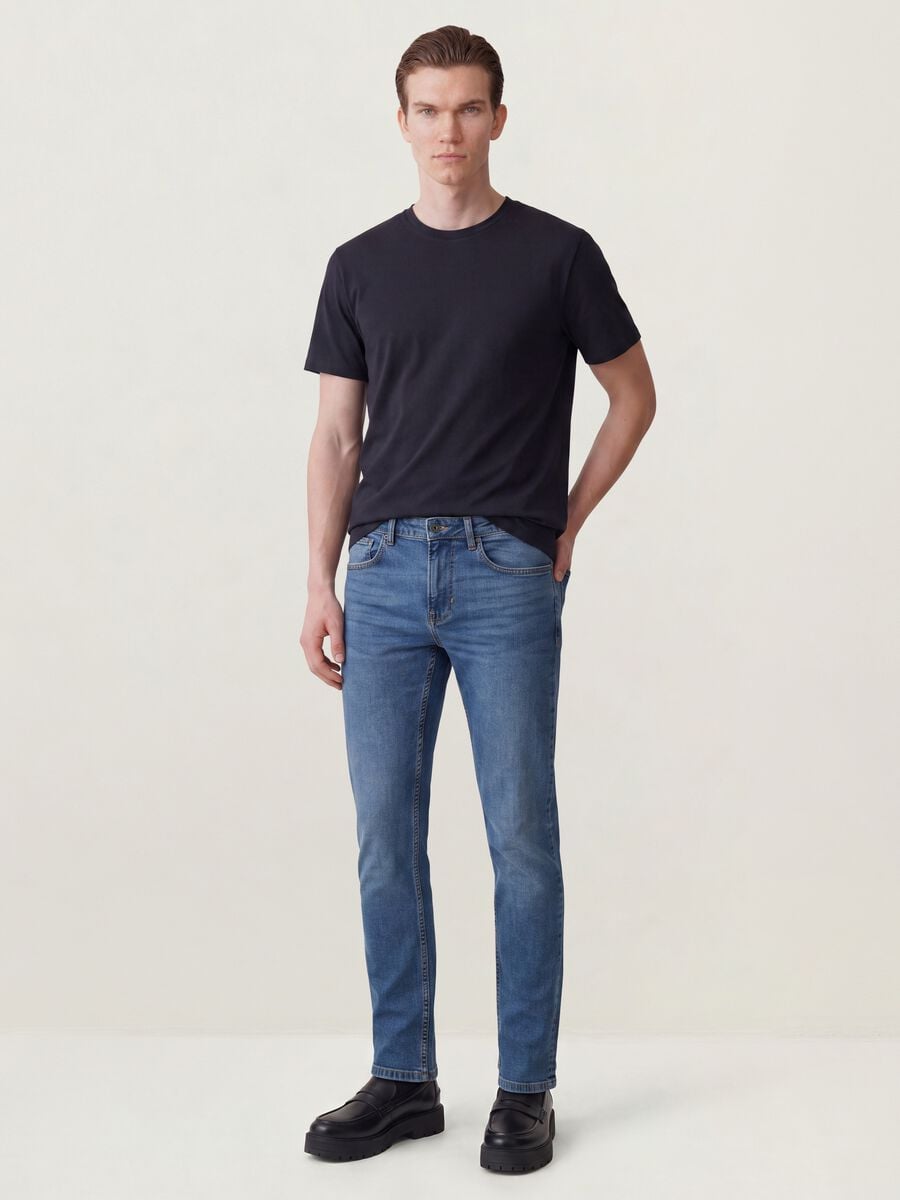 Blue slim-fit stretch cotton jeans_0