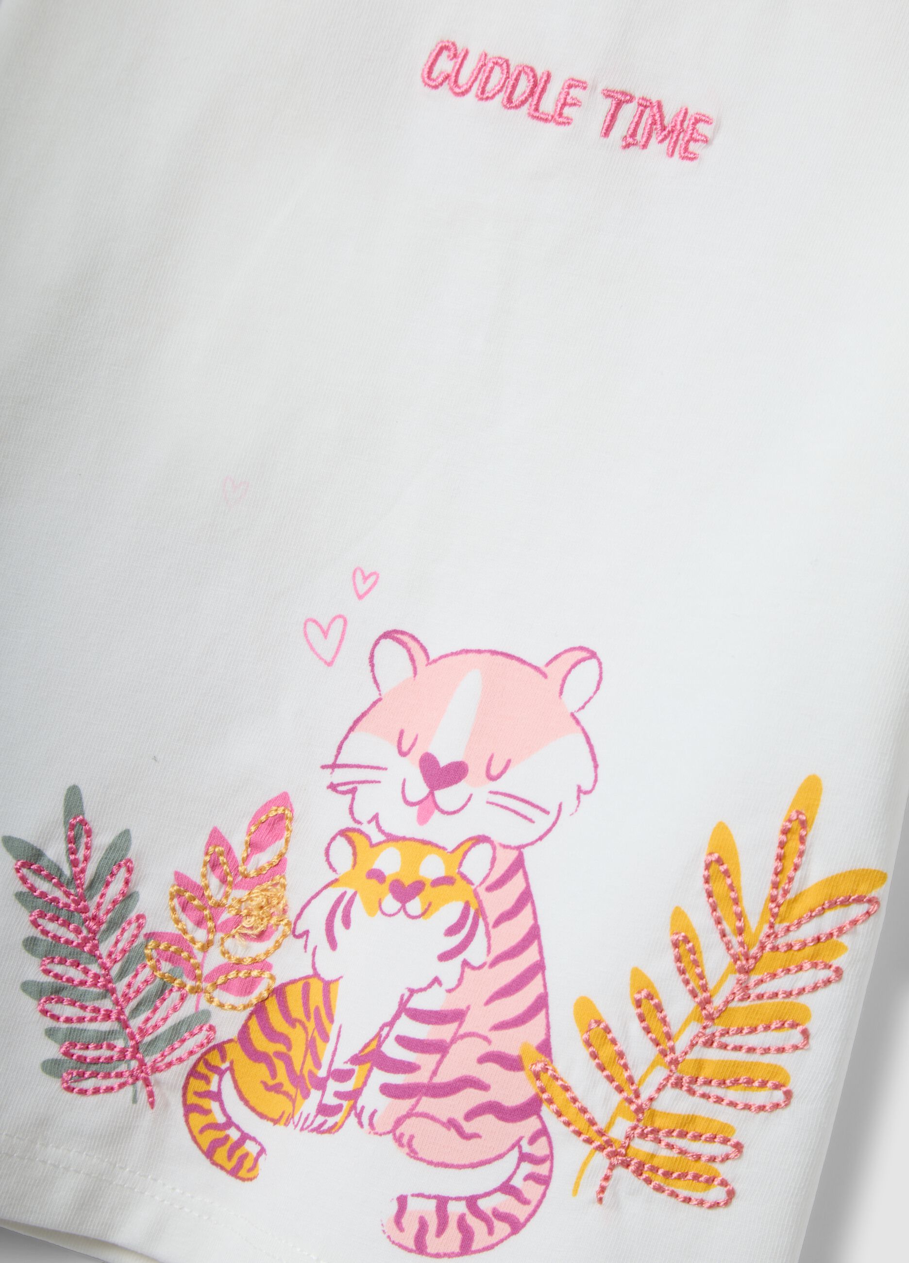White stretch cotton printed T-shirt for baby girl, regular fit