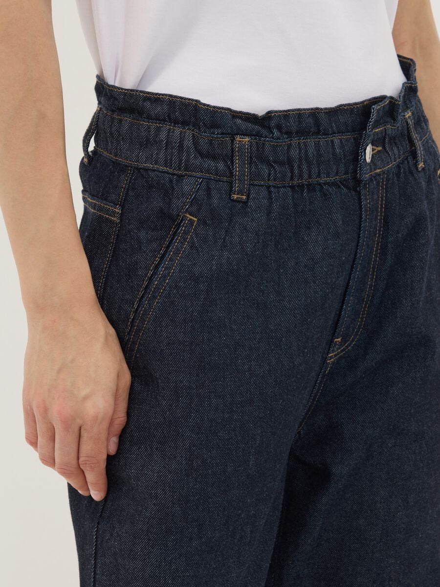 Blue denim baggy-fit pure cotton jeans with paper-bag waist_3