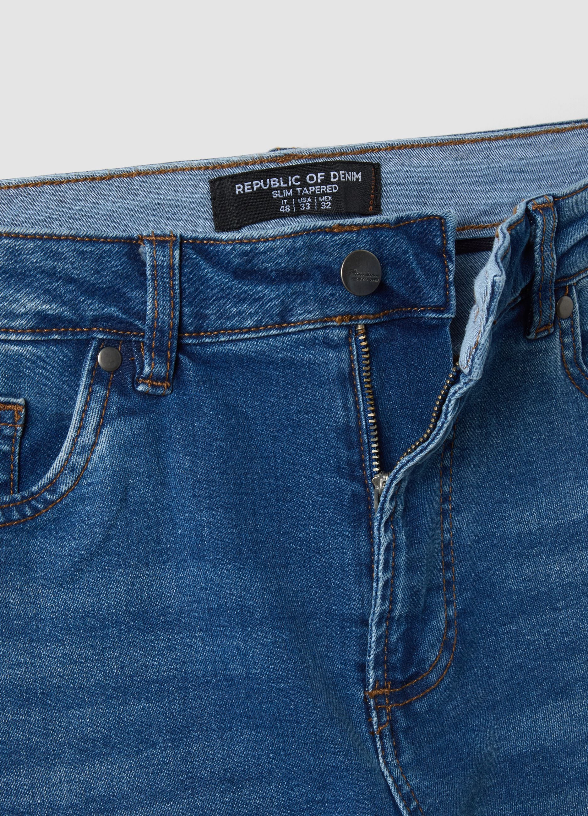 Blue stretch cotton slim tapered jeans