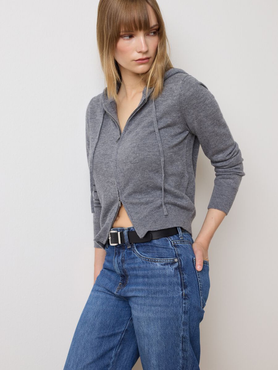 Cardigan in pura lana grigio regular fit_1