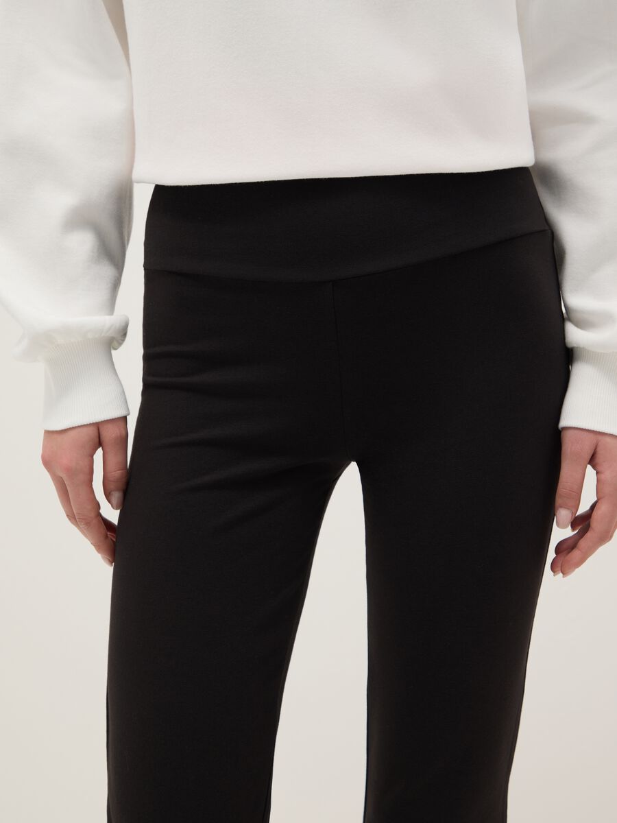 Black Stretch Cotton Flare Fit Leggings_3