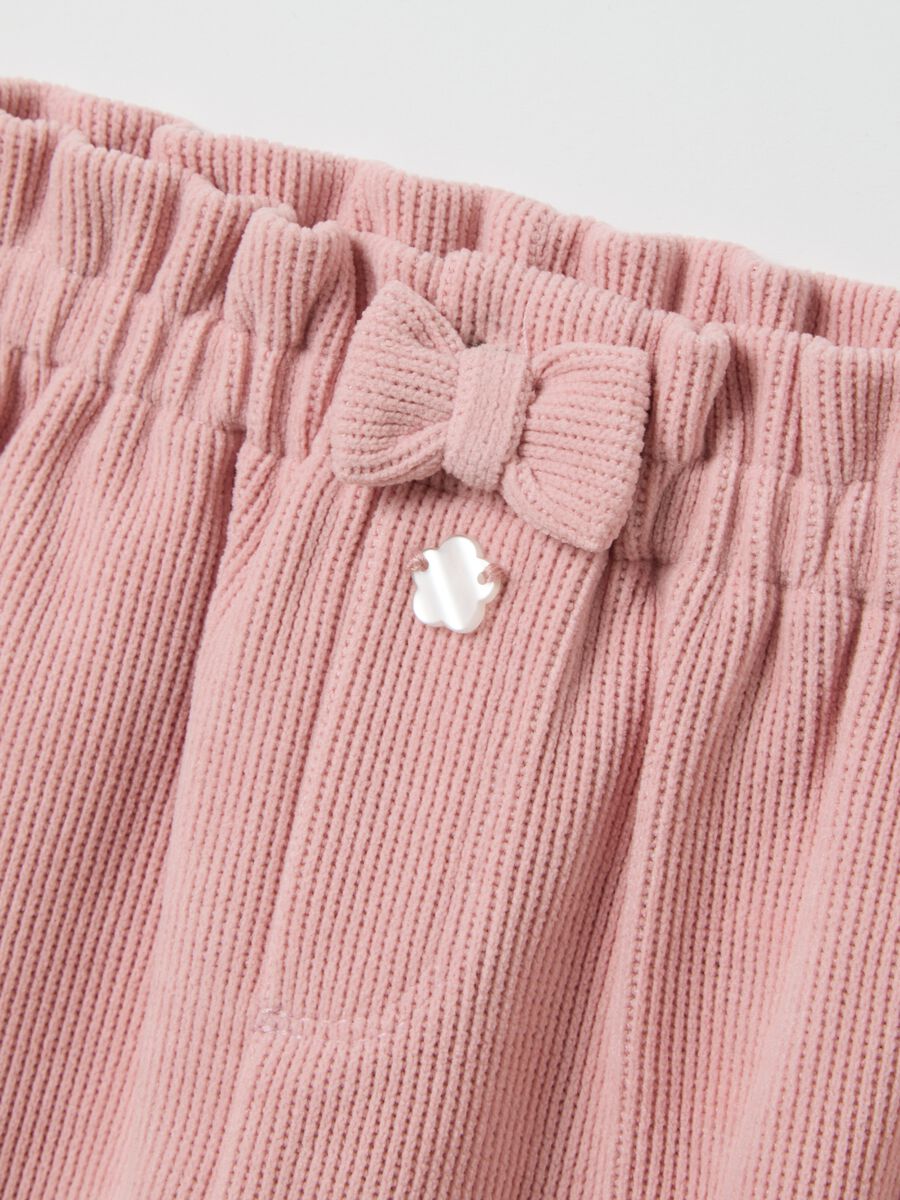 Pink ribbed fabric trousers for girls_2