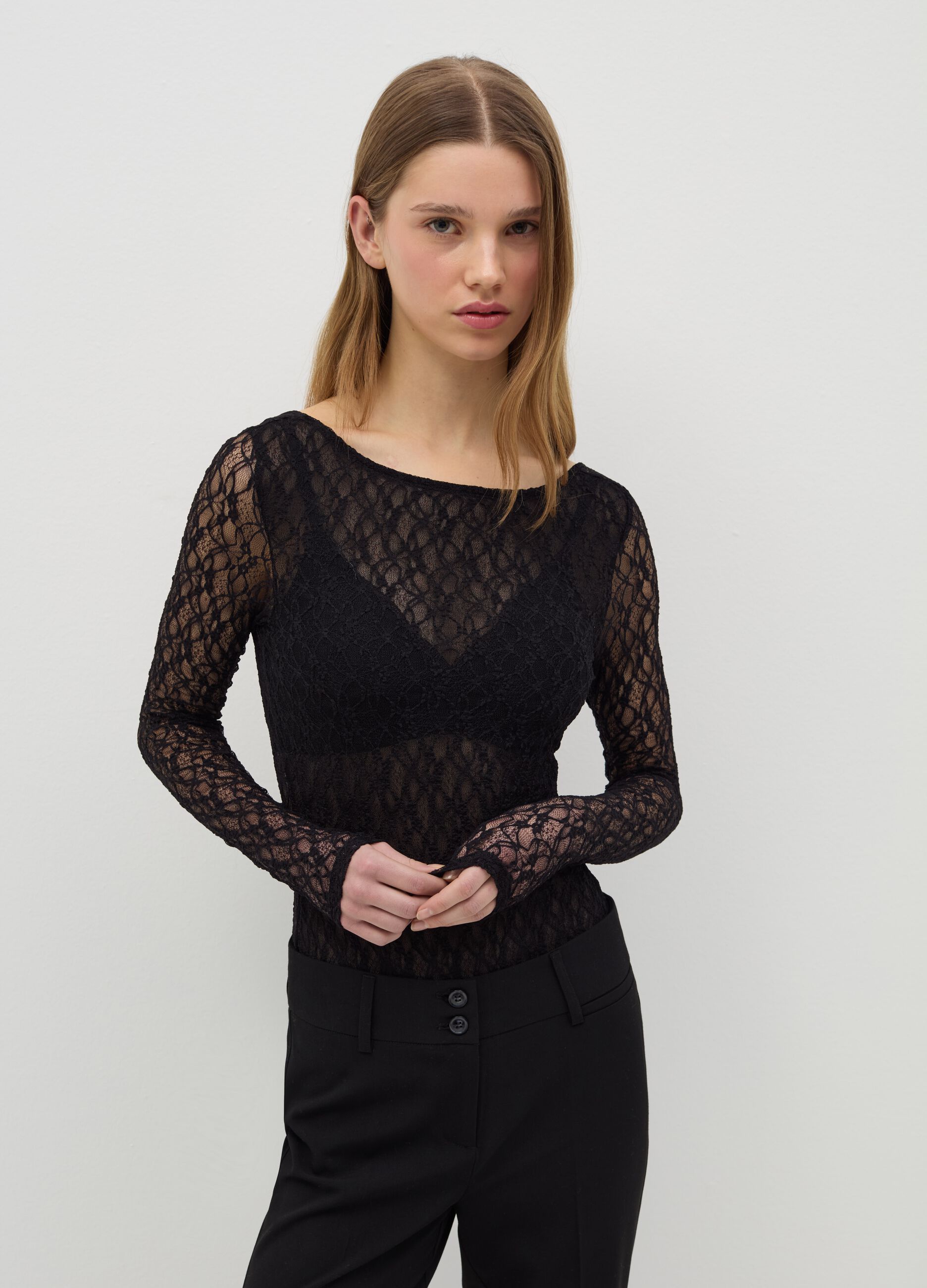Long-sleeved bodysuit in lace