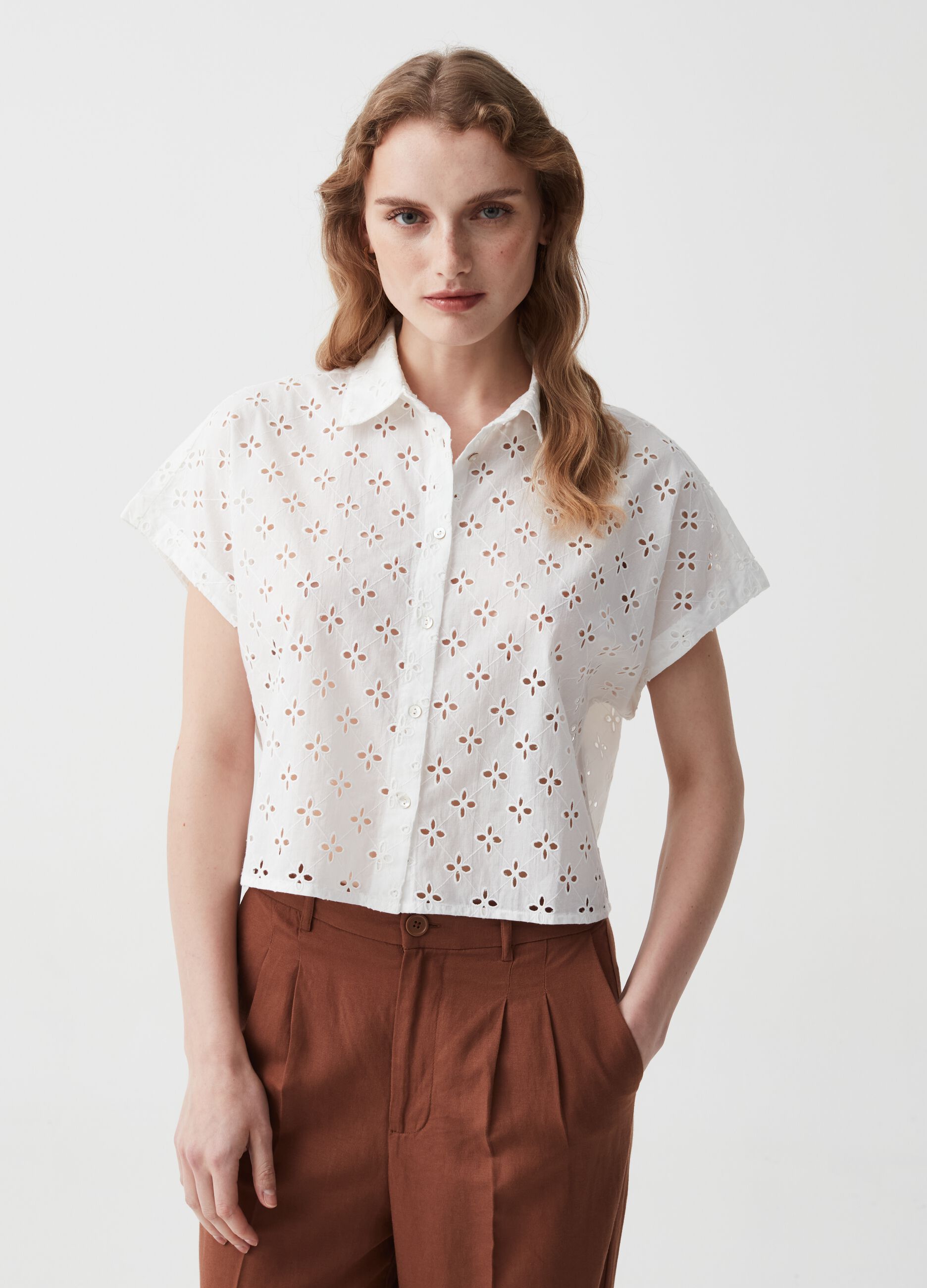 Ovs Camicia in sangallo a maniche corte