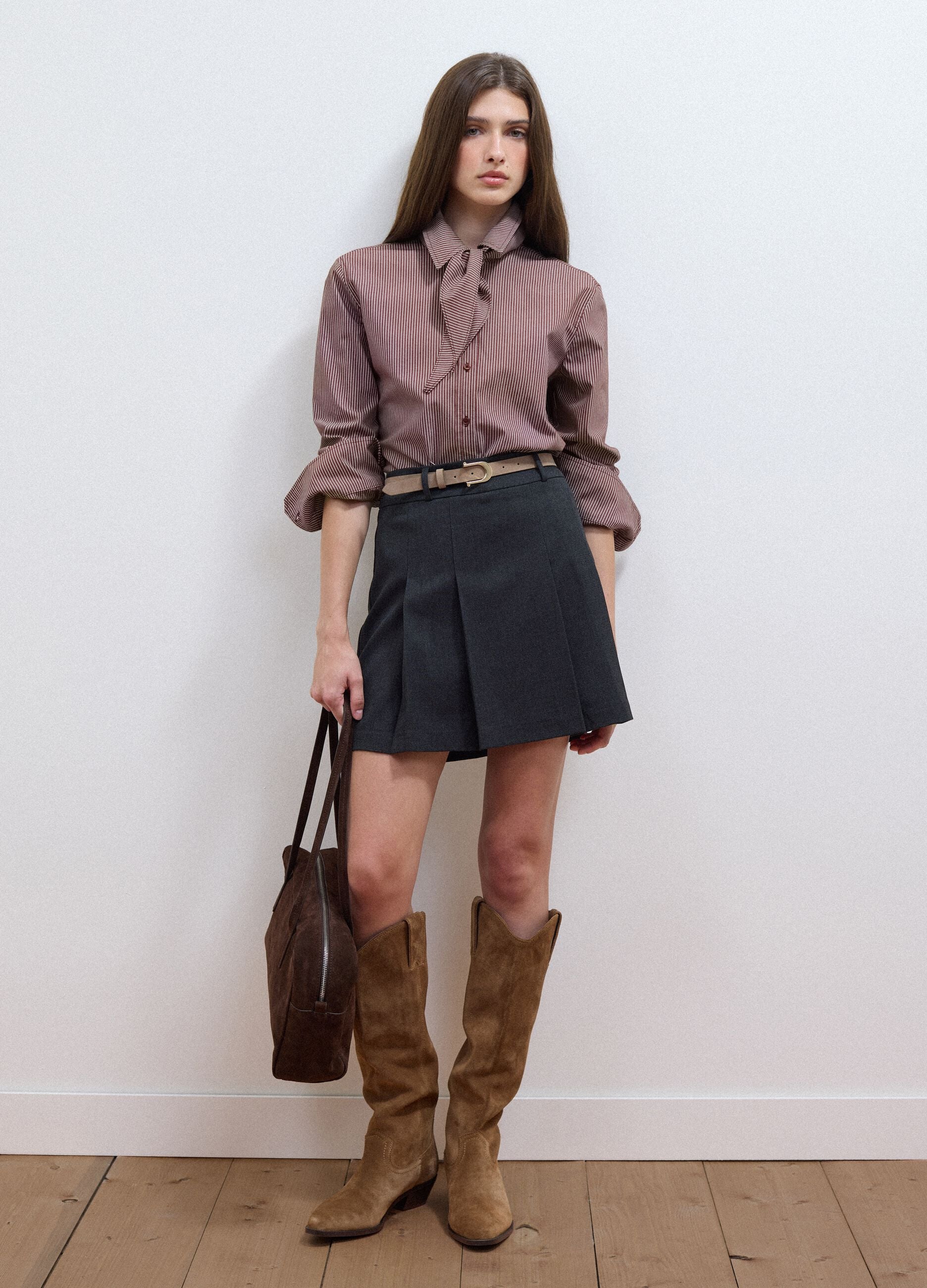 Multicolour stretch-cotton shirt with scarf collar