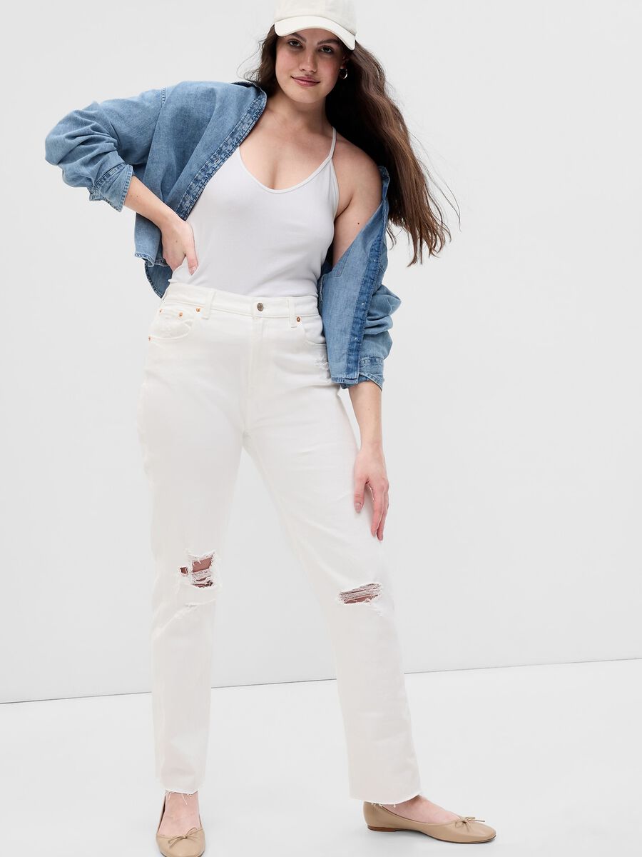 Straight-fit, high-rise jeans with worn look_3