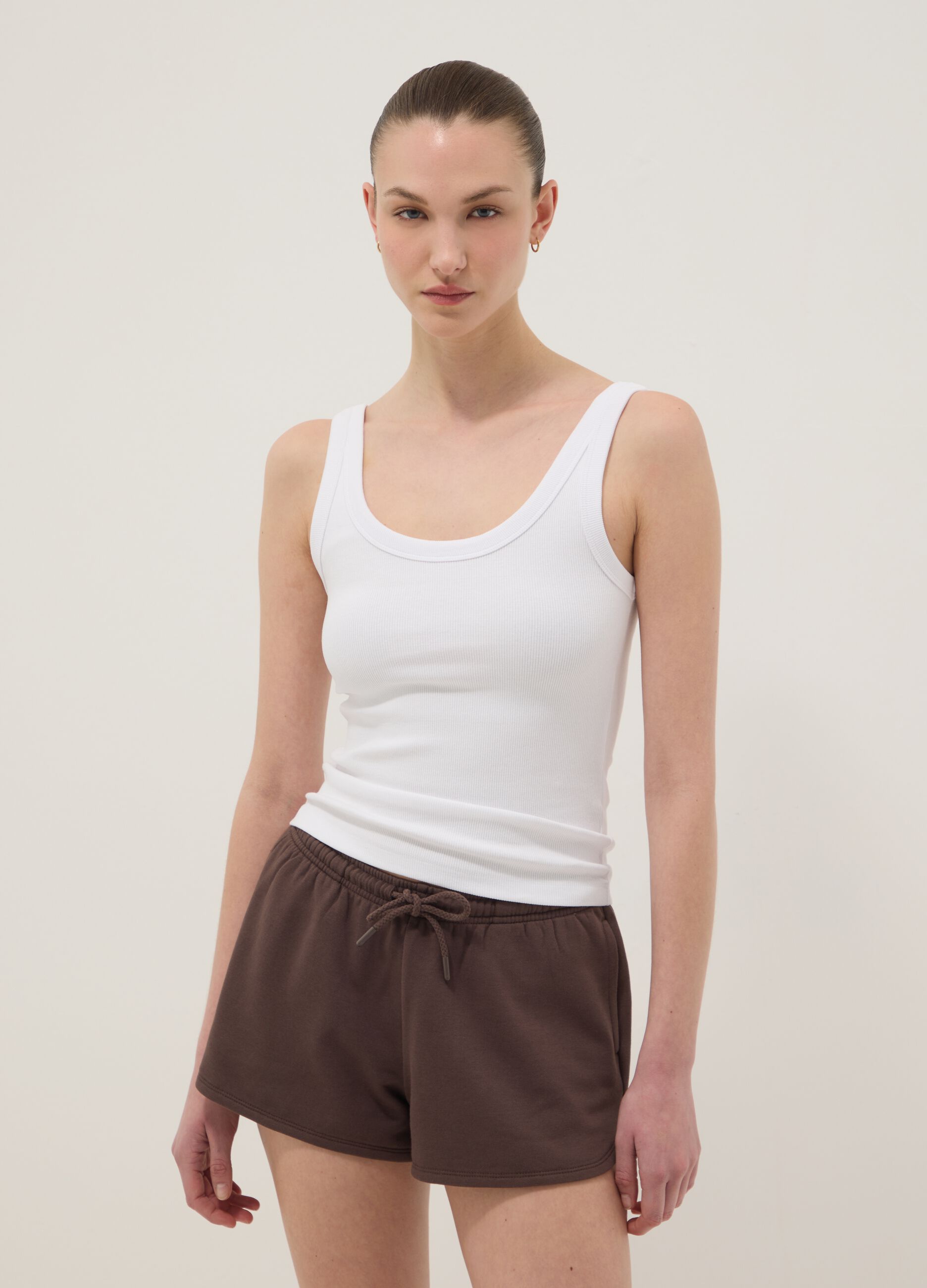 Canotta fitted in cotone elasticizzato bianco