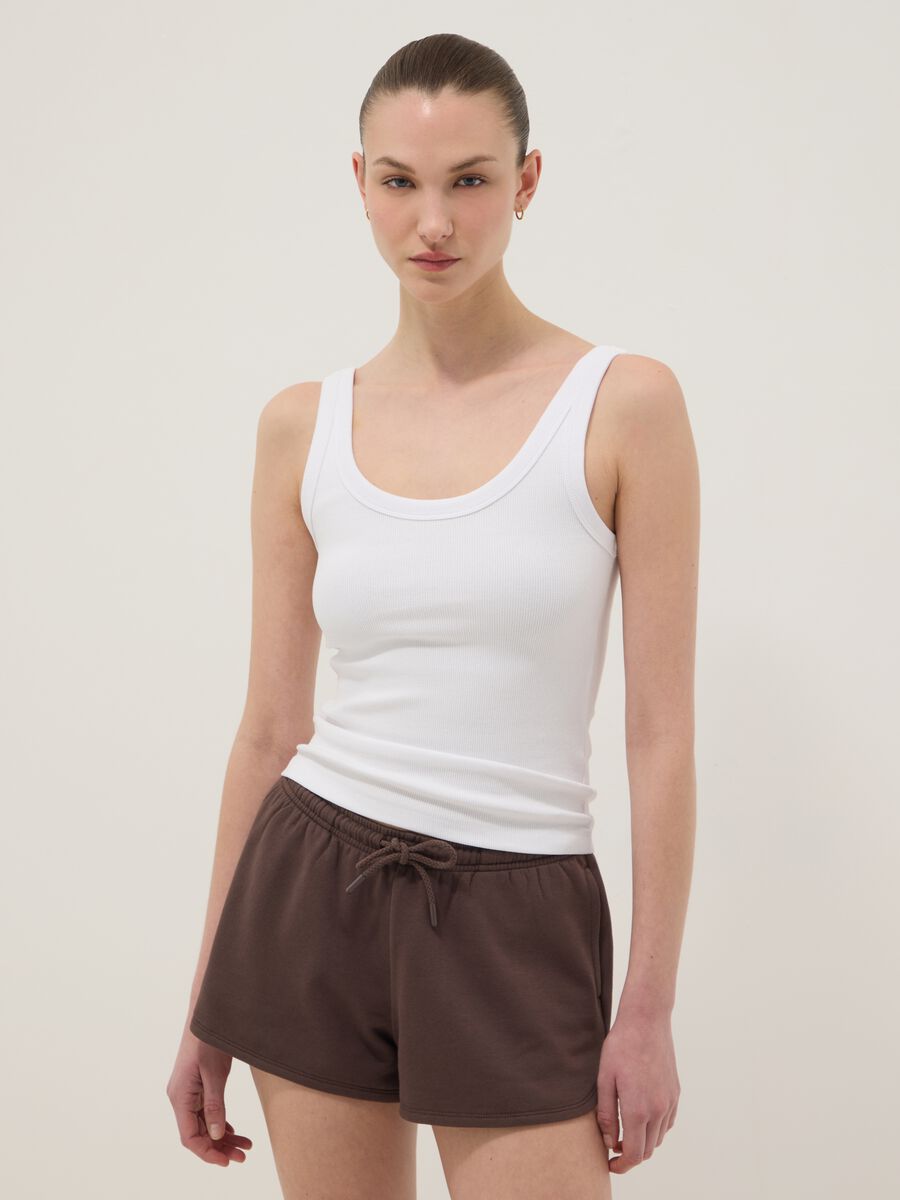 White stretch cotton fitted vest top_1