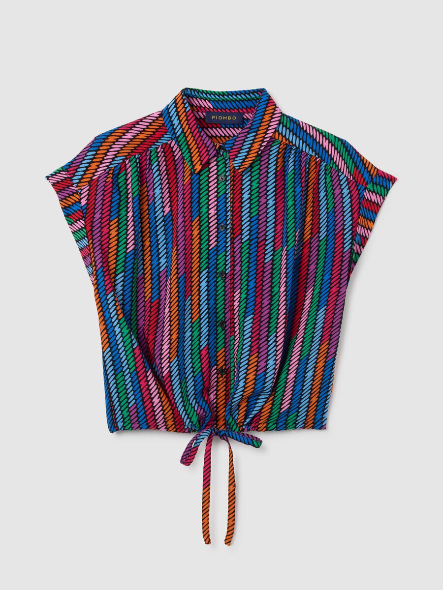 Women's viscose multicolour regular fit shirt with knot_0
