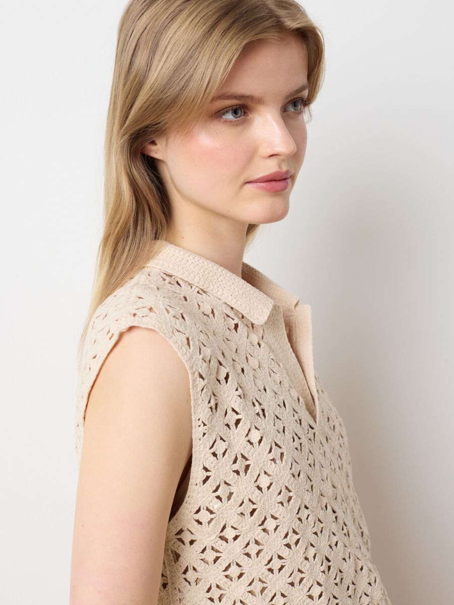 Beige fitted women's top in cotton blend with sequins_2