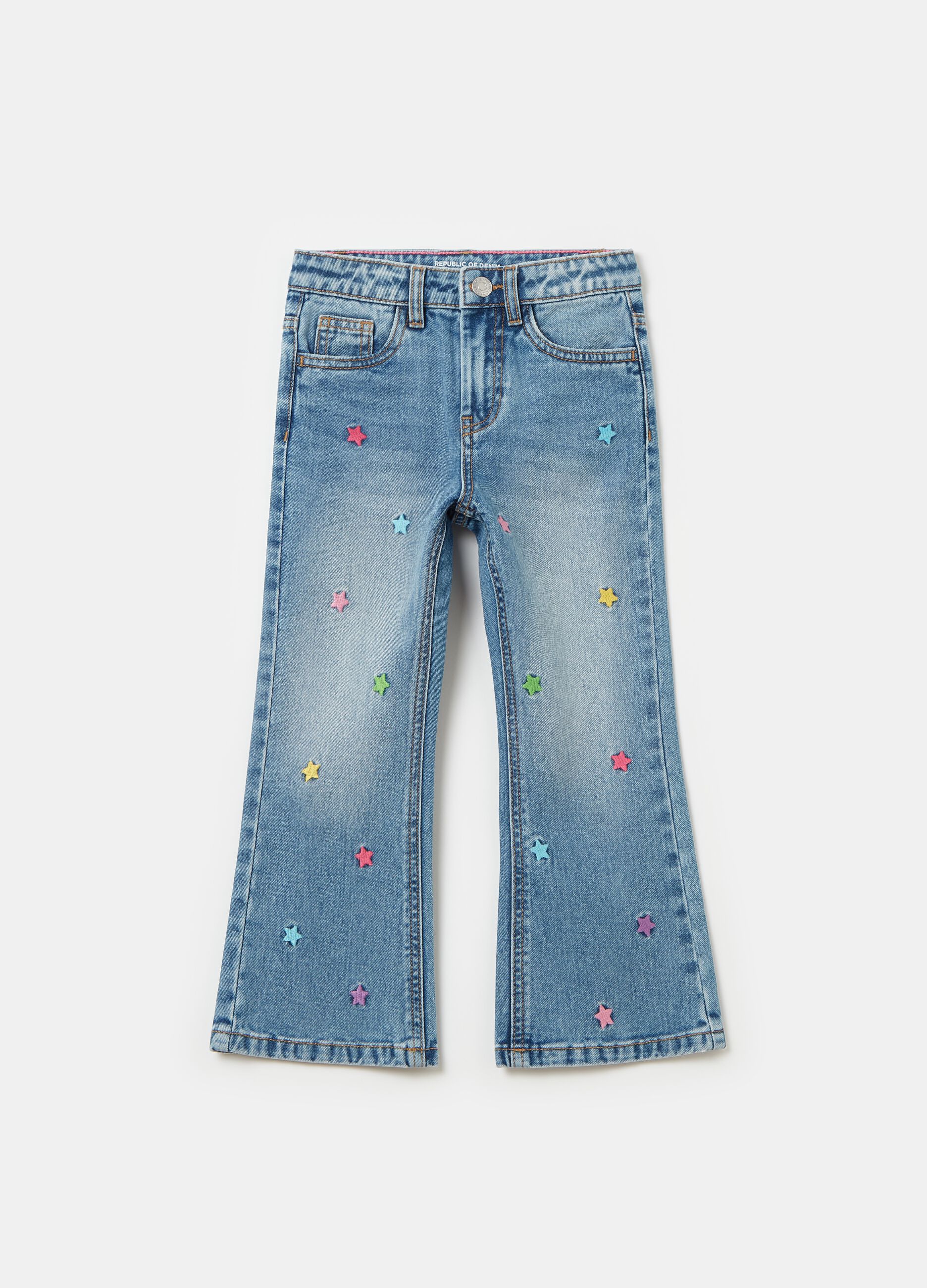 Flare-fit jeans with stars embroidery