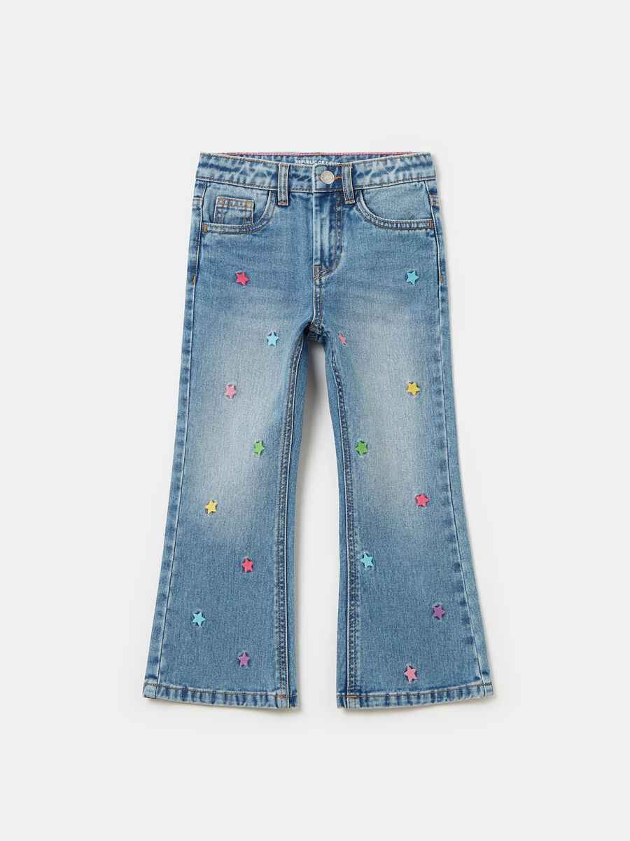 Jeans flare fit con ricamo stelle_0
