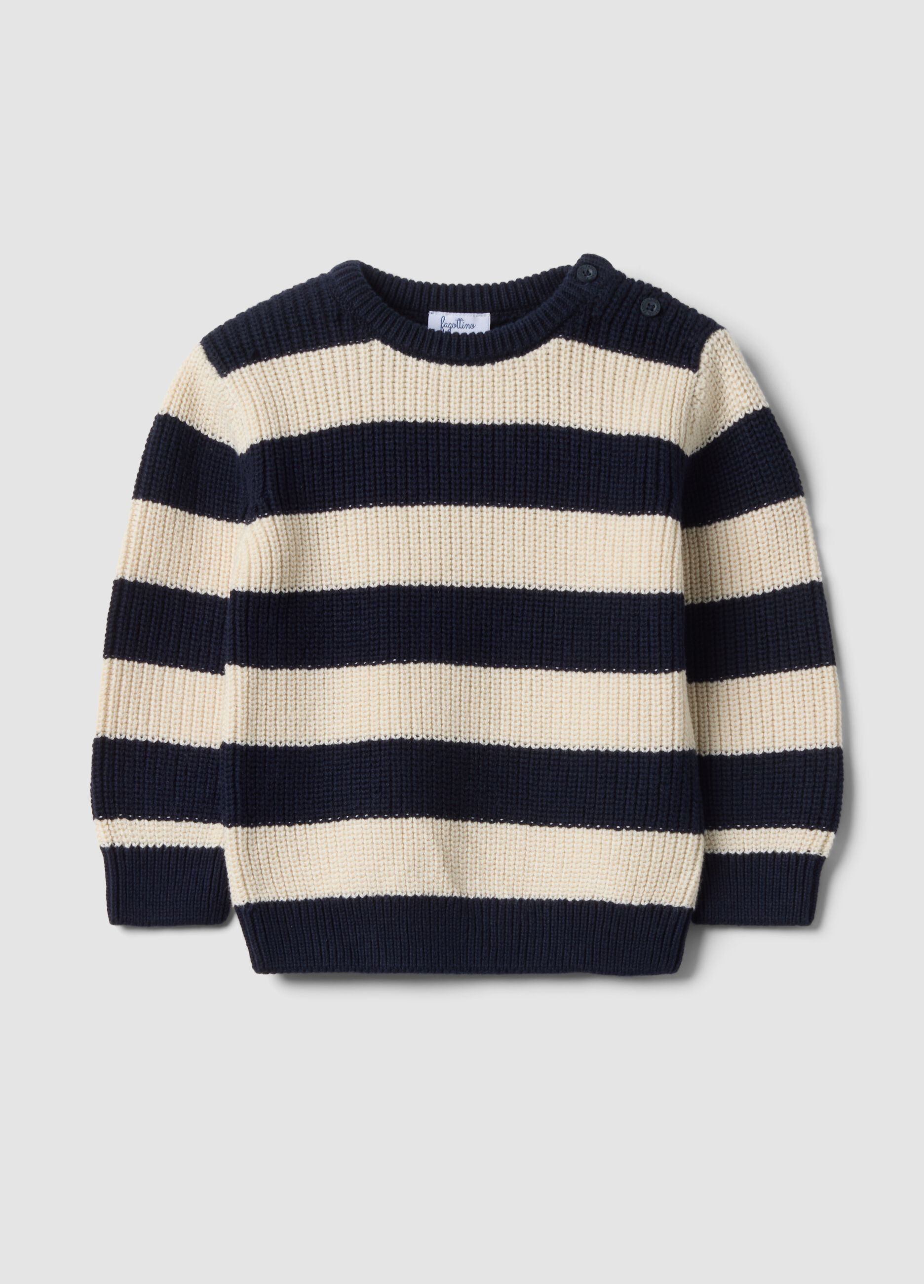 Maglia blu in puro cotone a righe con girocollo per bimbo