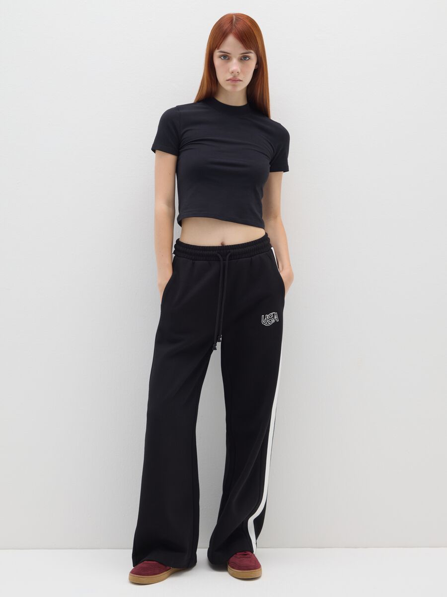 Pantaloni in misto cotone rossi a gamba larga_0