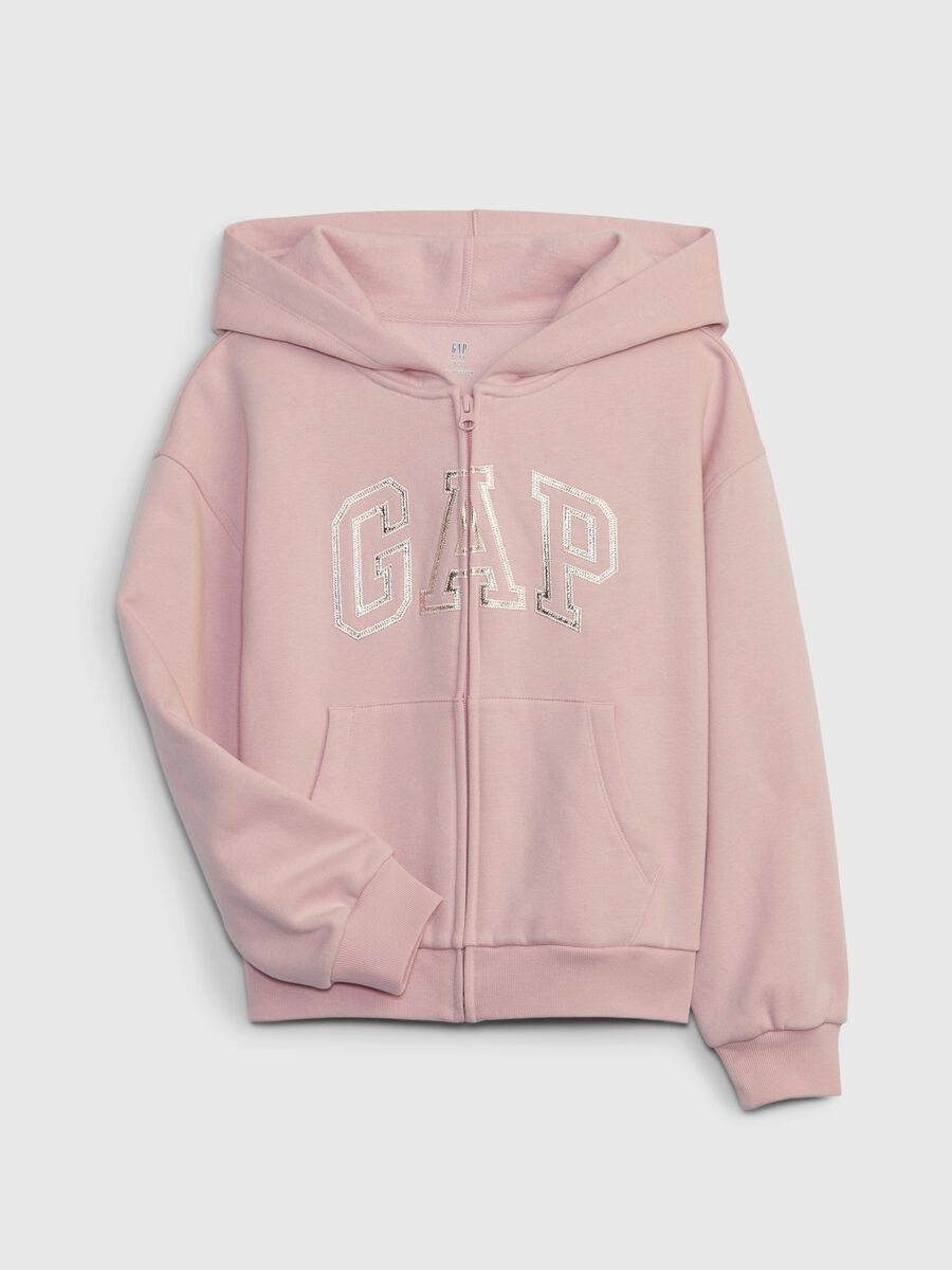 Full-zip sweatshirt with hood and logo patch_0
