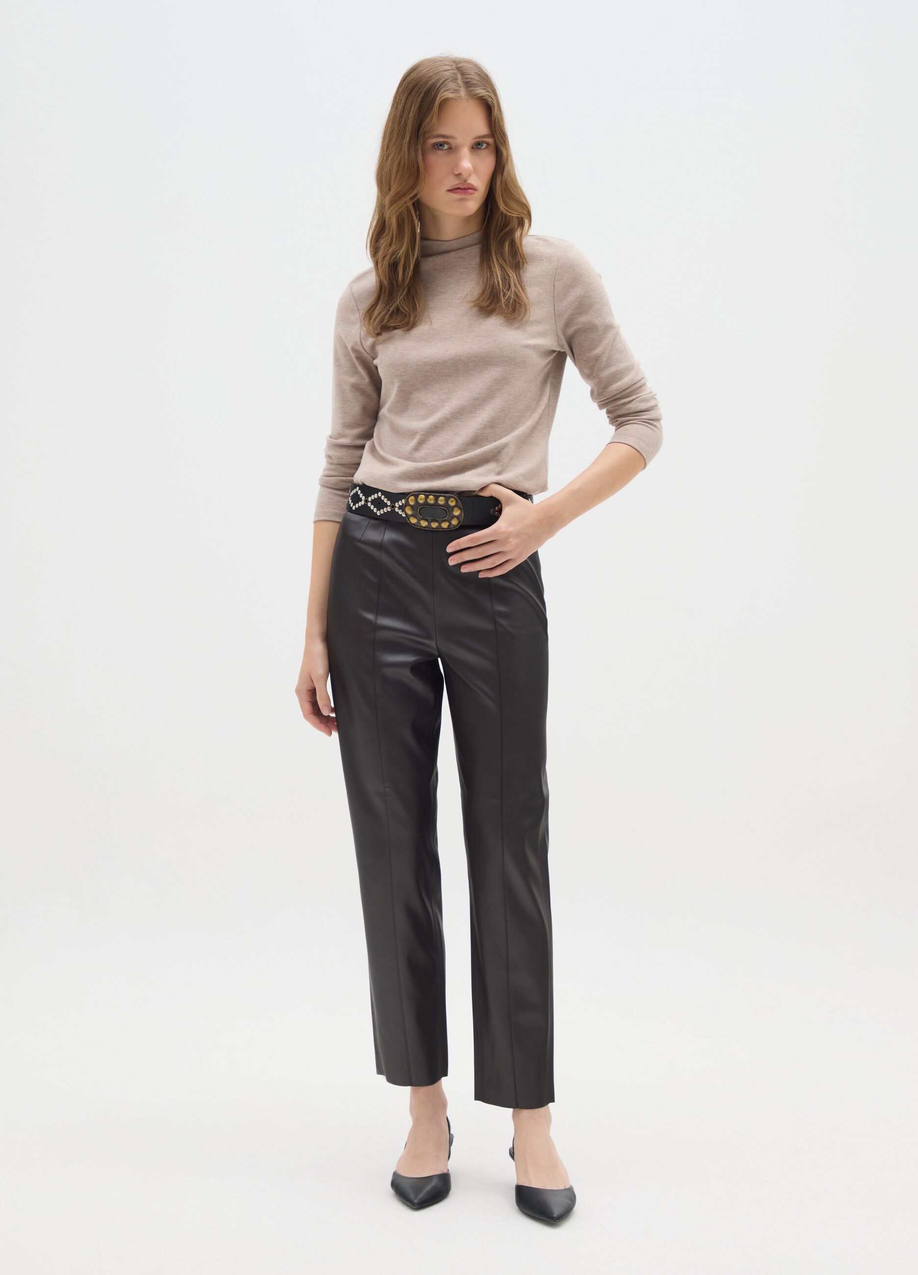 Black slim fit patent effect leggings