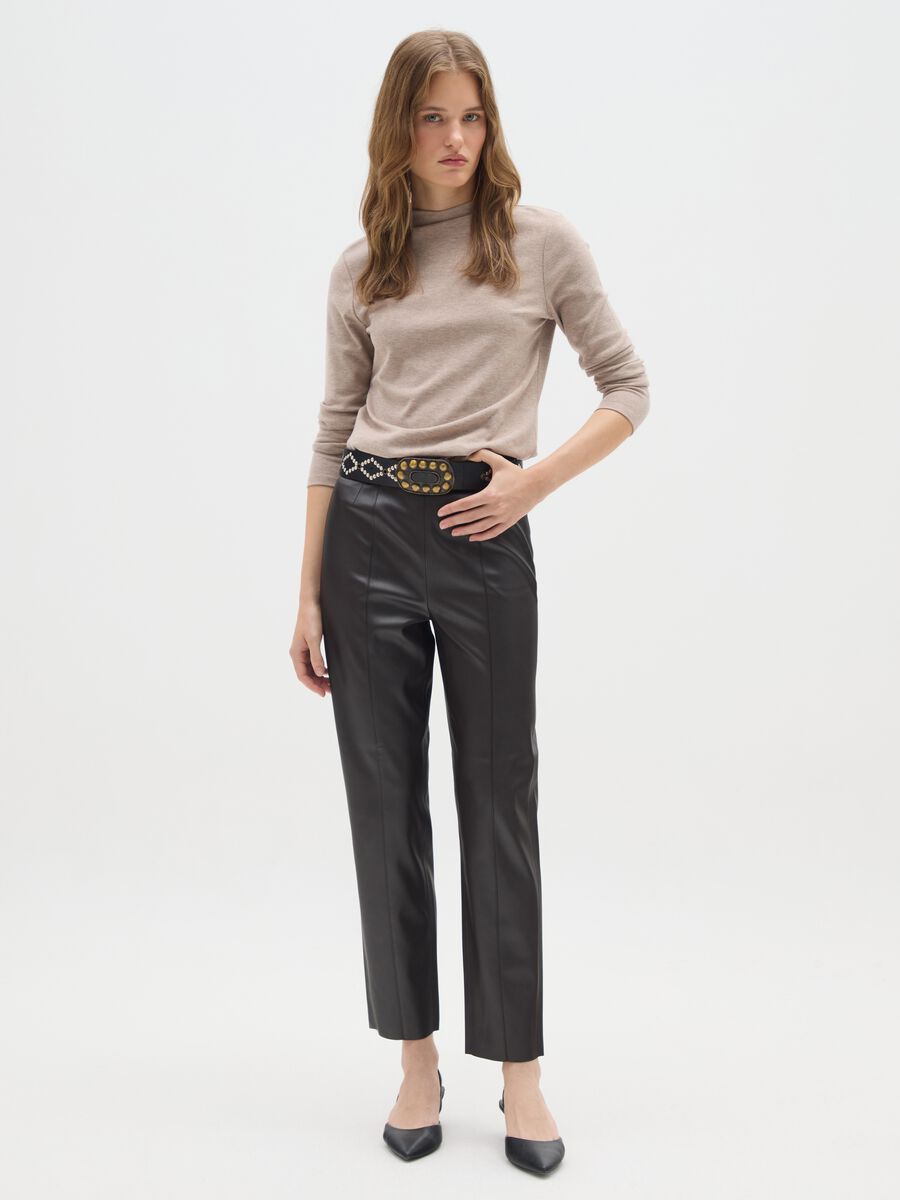 Black slim fit patent effect leggings_0