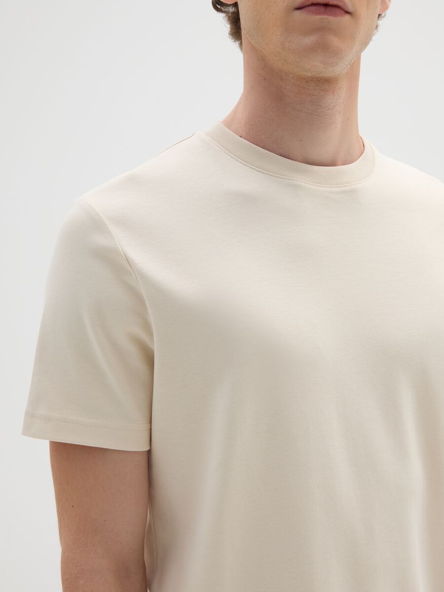 Regular fit beige pure cotton T-shirt_3