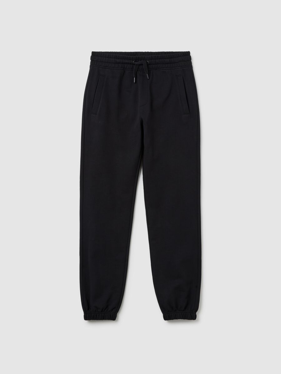 Boy's black pure cotton jogger trousers in regular fit_0