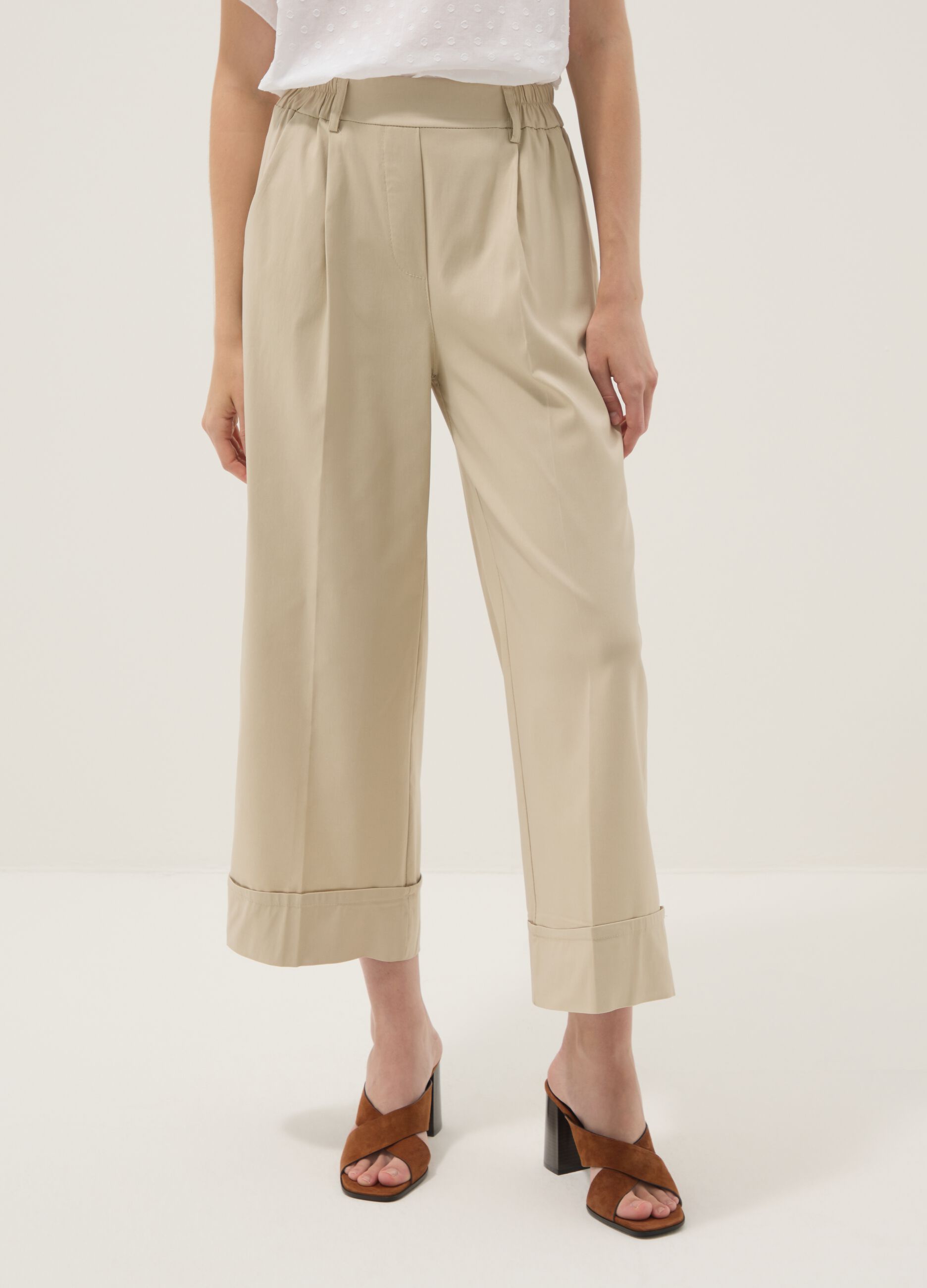 Beige stretch viscose palazzo trousers