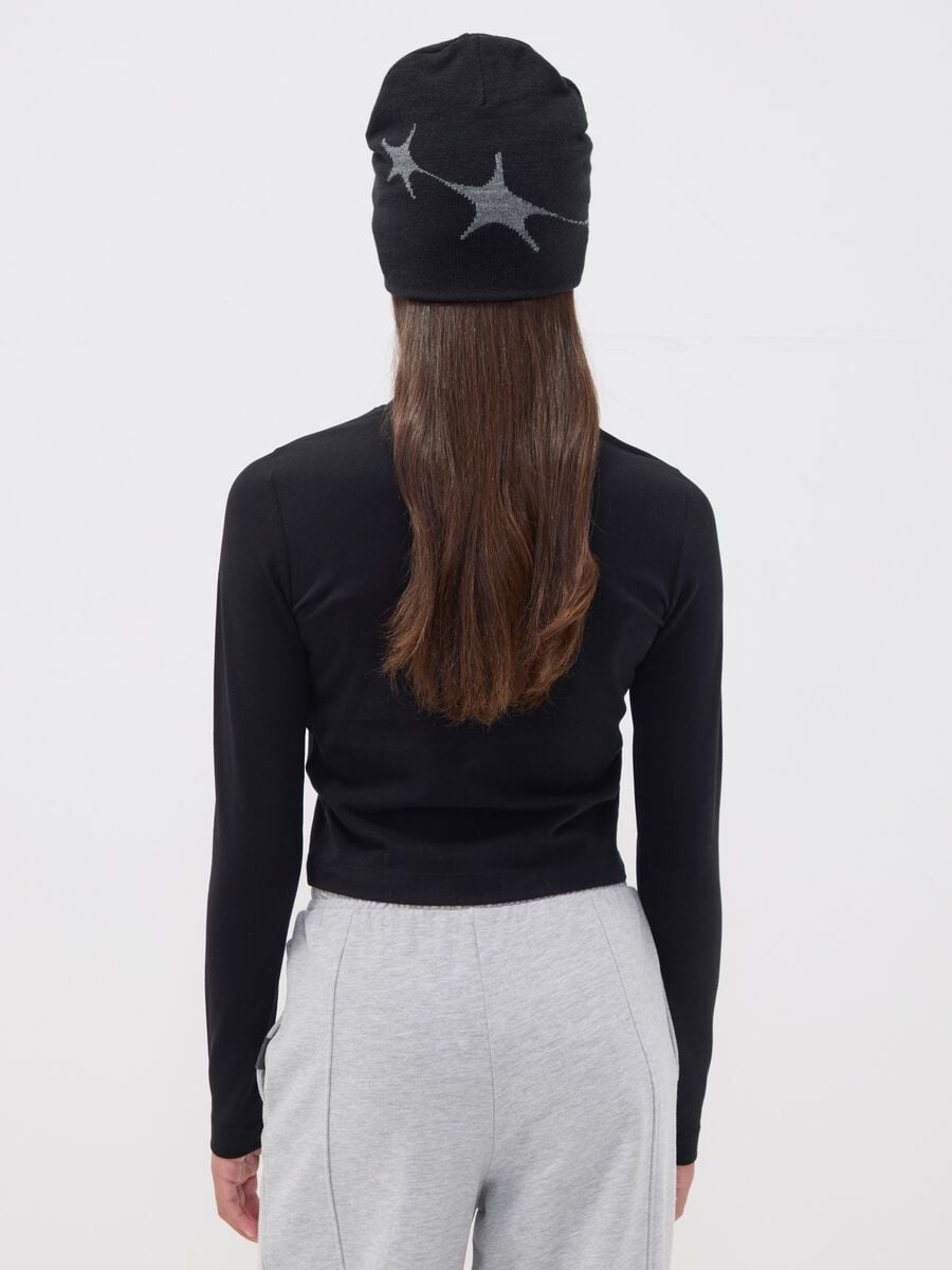 Black pure cotton T-shirt with applied stars, regular fit for girls_2