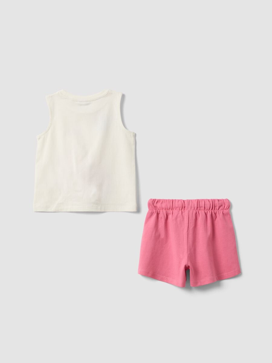 Pink and white pure cotton set with top and shorts_1