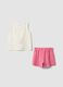 Pink and white pure cotton set with top and shorts_1