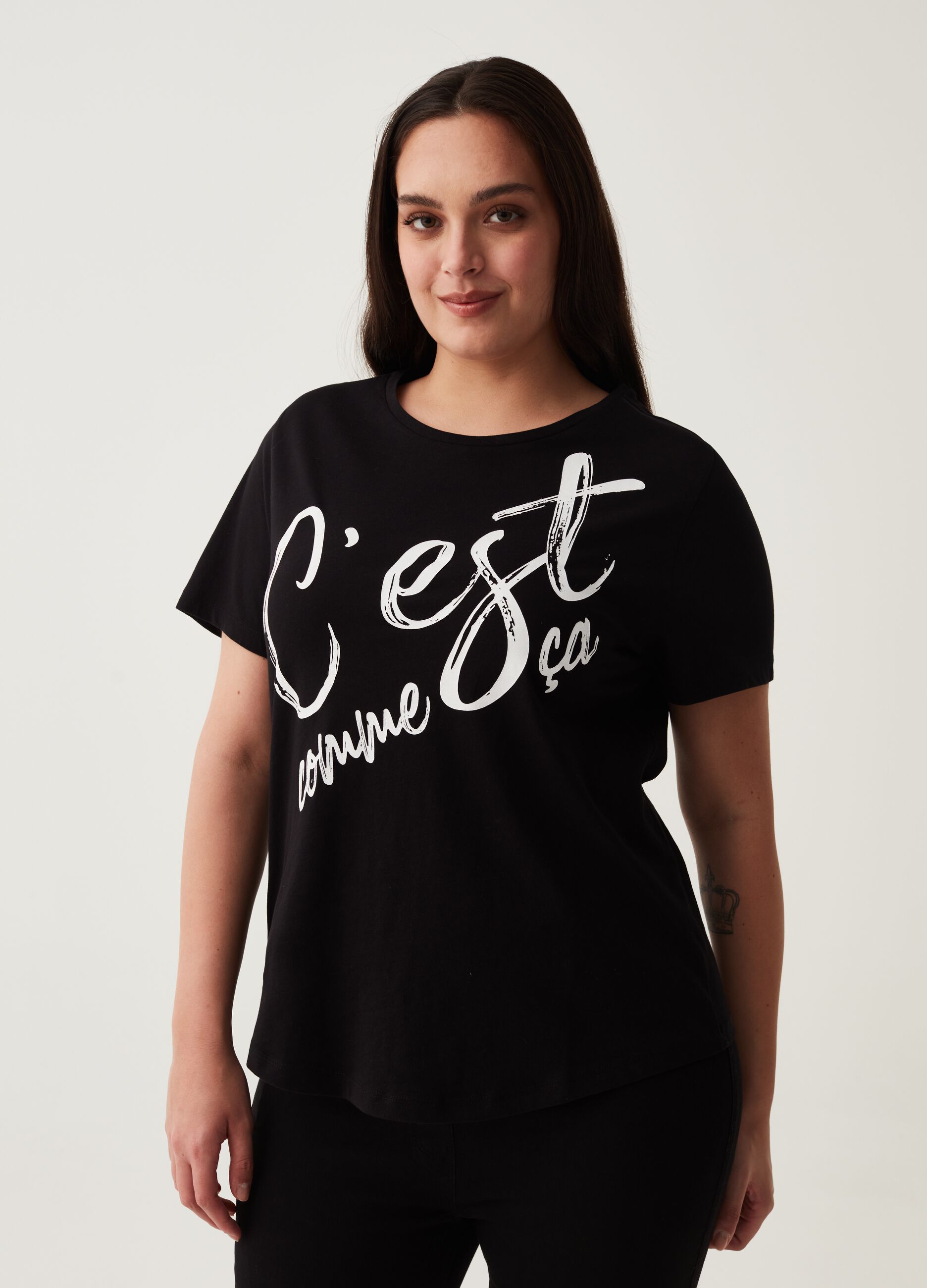 T-shirt in cotone con stampa Curvy_1