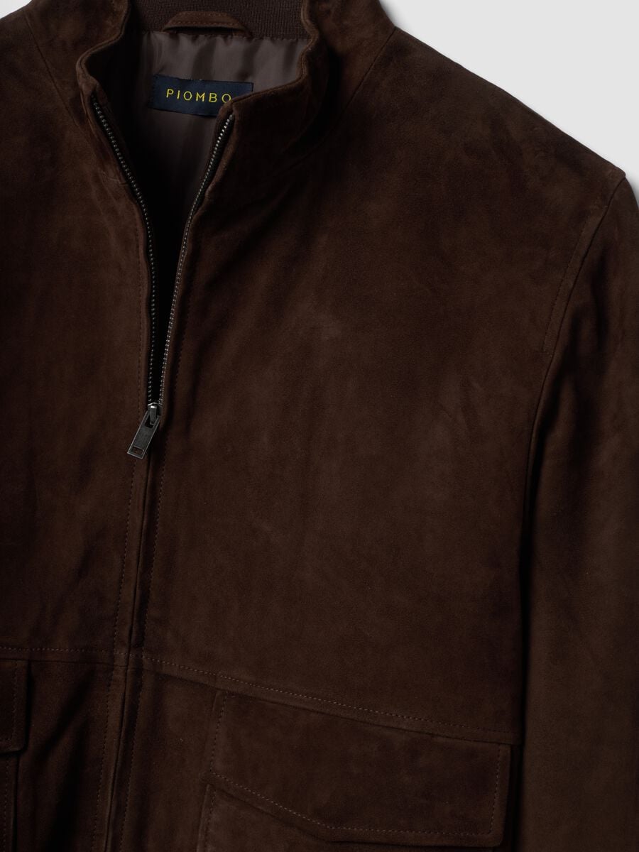 Bomber marrone in vera pelle con zip_1
