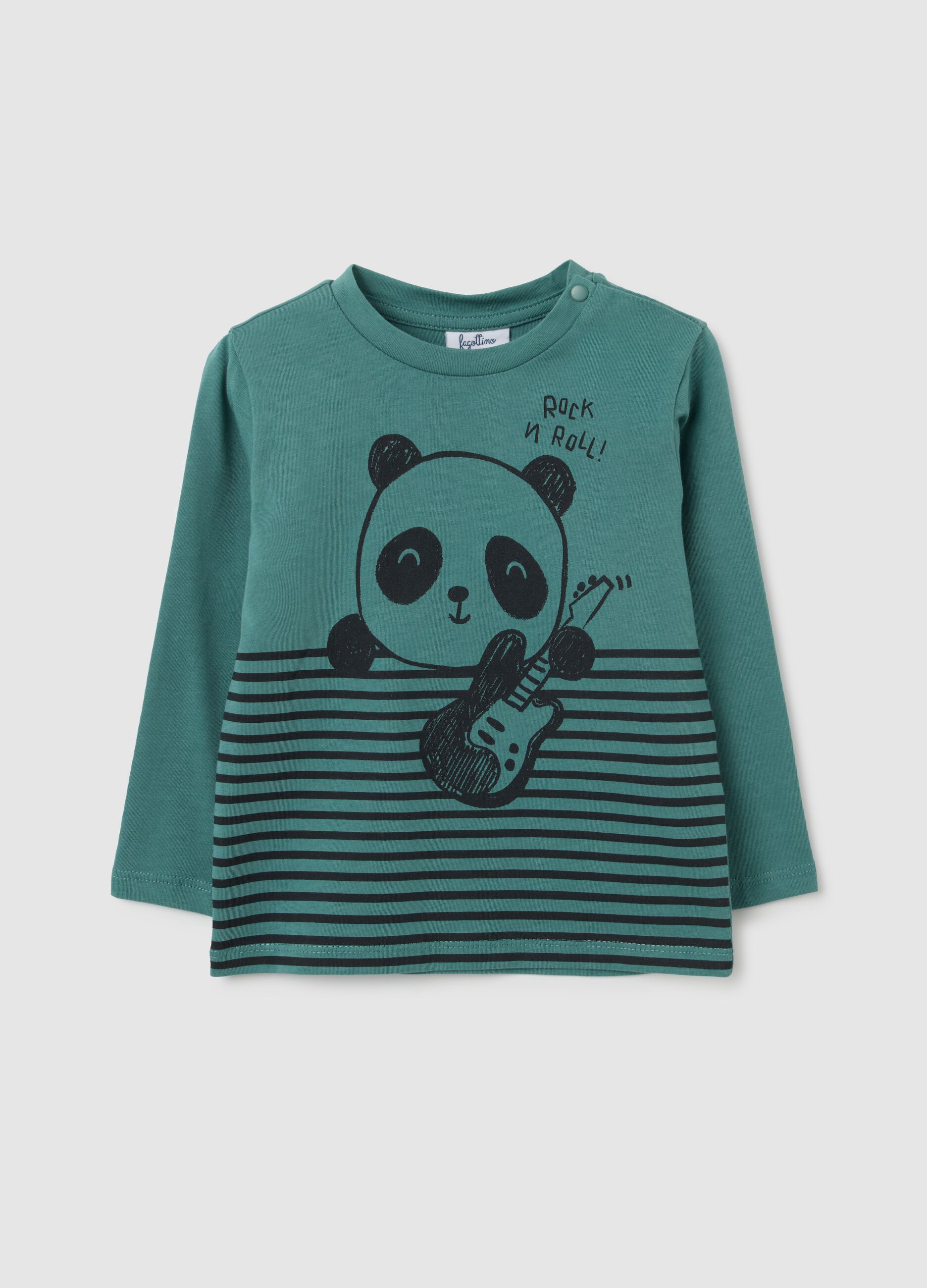 Maglietta a righe per bambino in puro cotone verde regular fit