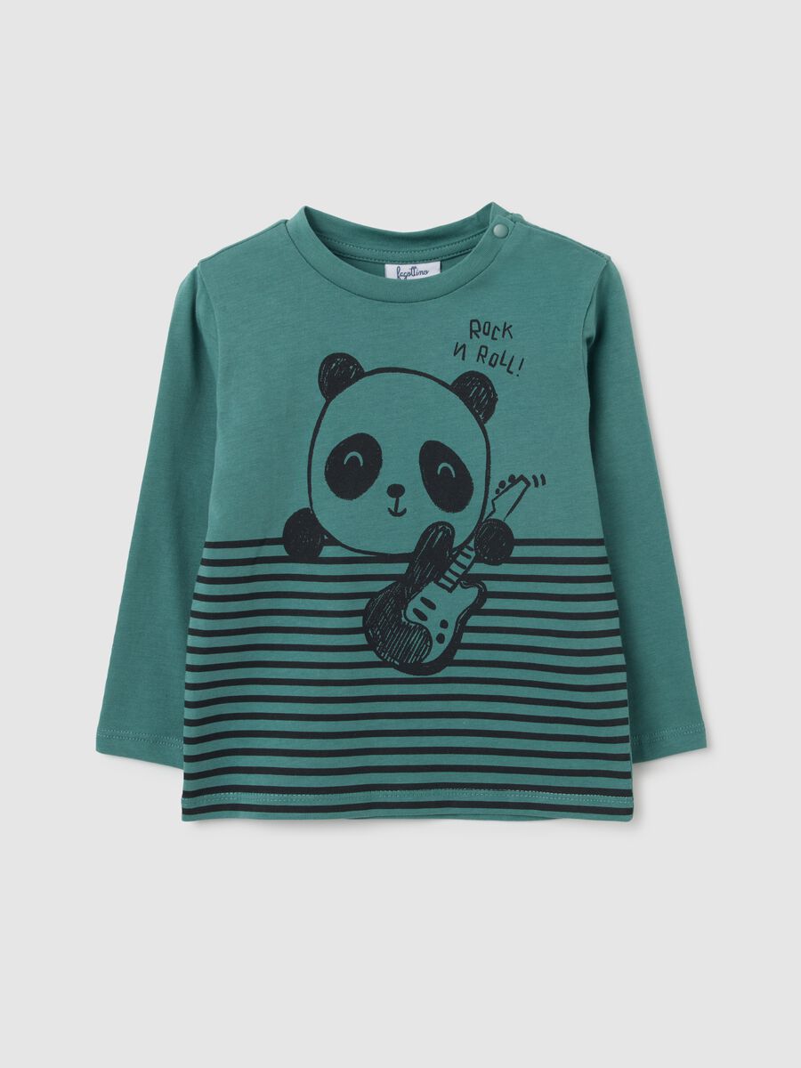 Maglietta a righe per bambino in puro cotone verde regular fit _0