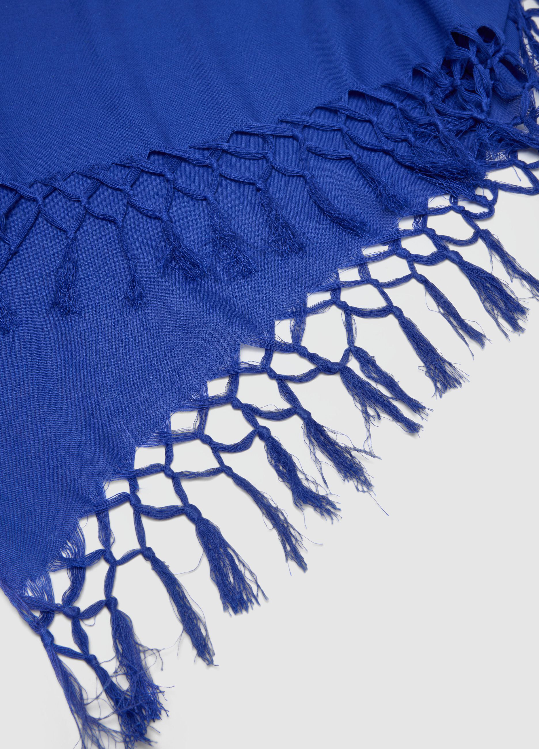Blue viscose-linen blend scarf with fringes