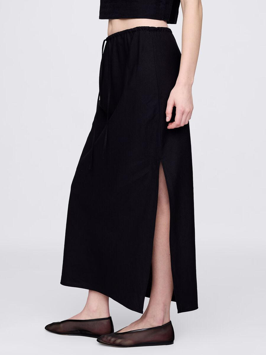 Long black skirt in linen and viscose_1