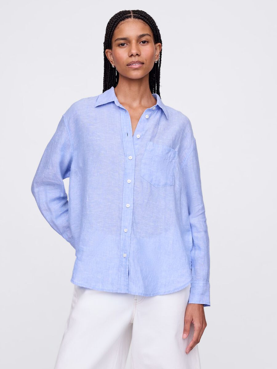 Wide light blue shirt in 100% linen_0