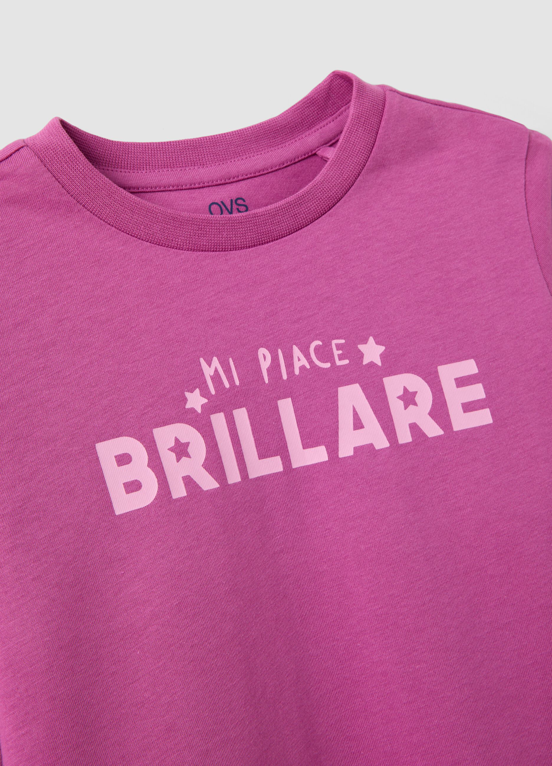 Girls' pink organic cotton T-shirt with front slogan