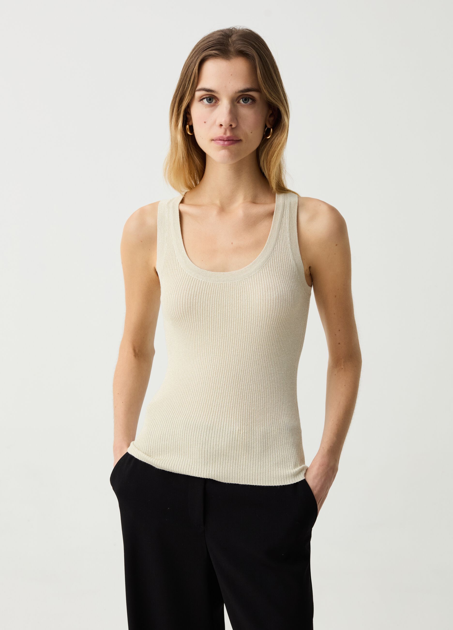 Tank top a costine con lurex