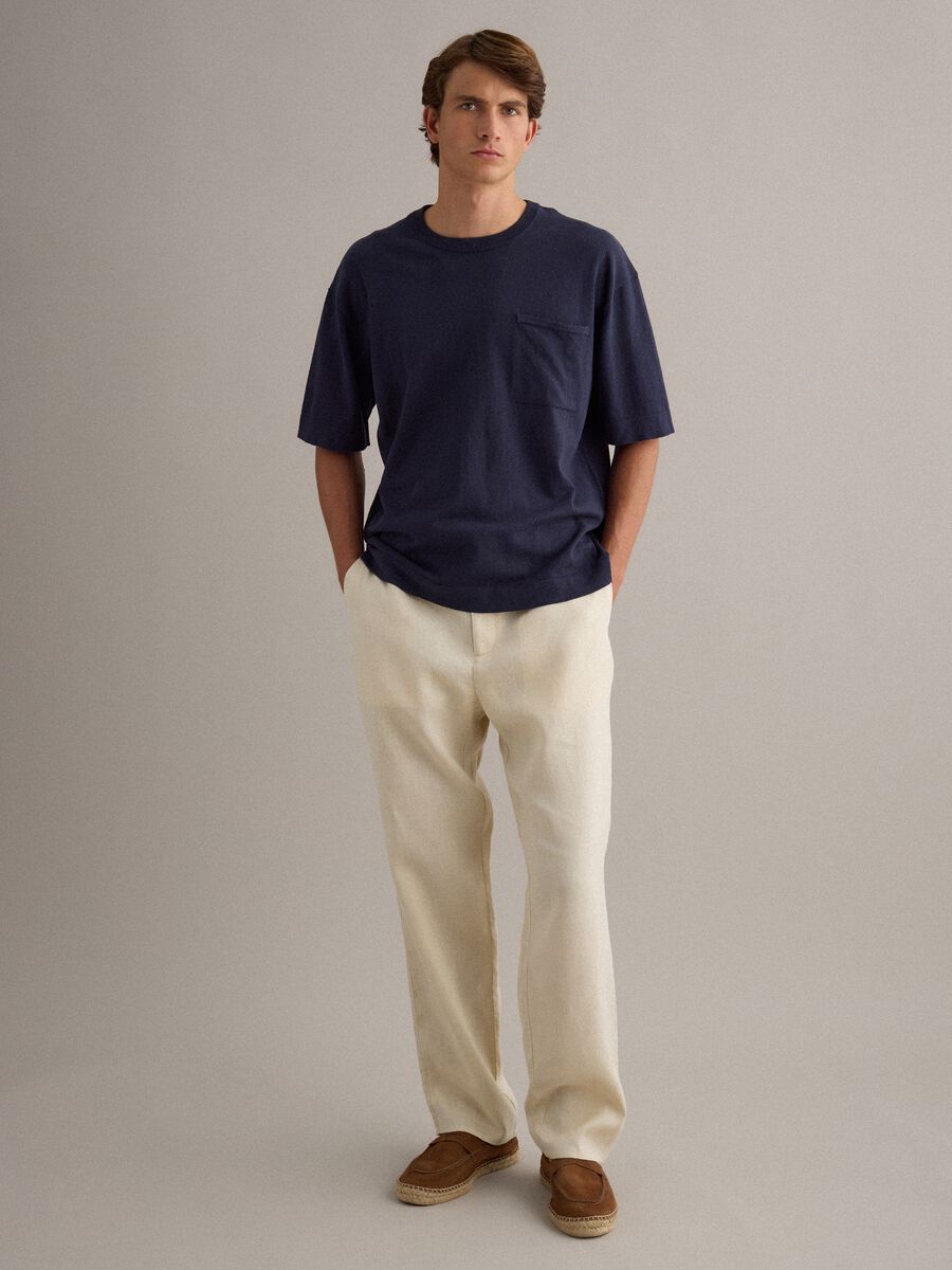 T-shirt blu in puro cotone a maniche corte regular fit_1