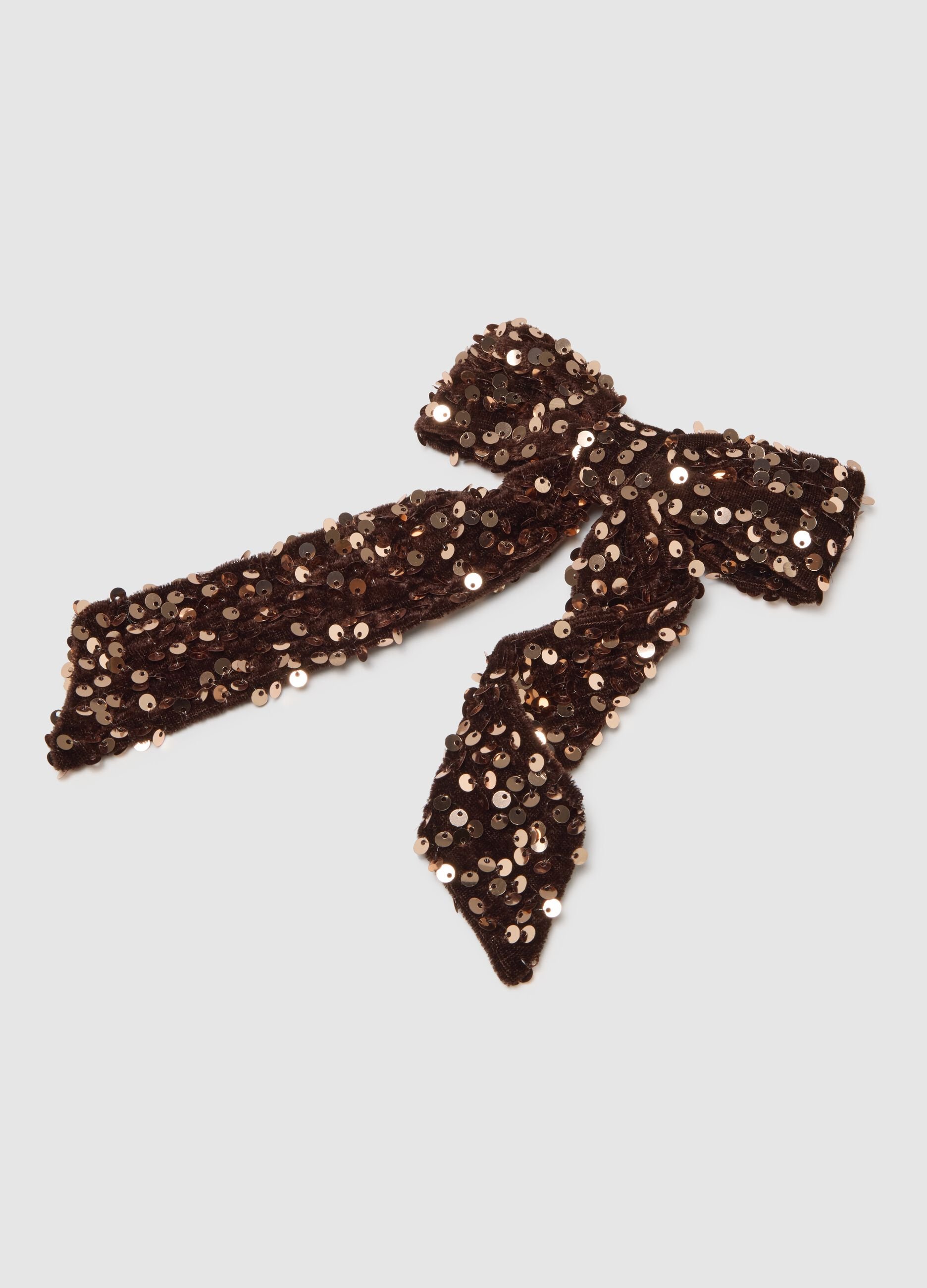 Brown Velvet Girl's Bow with Sequins